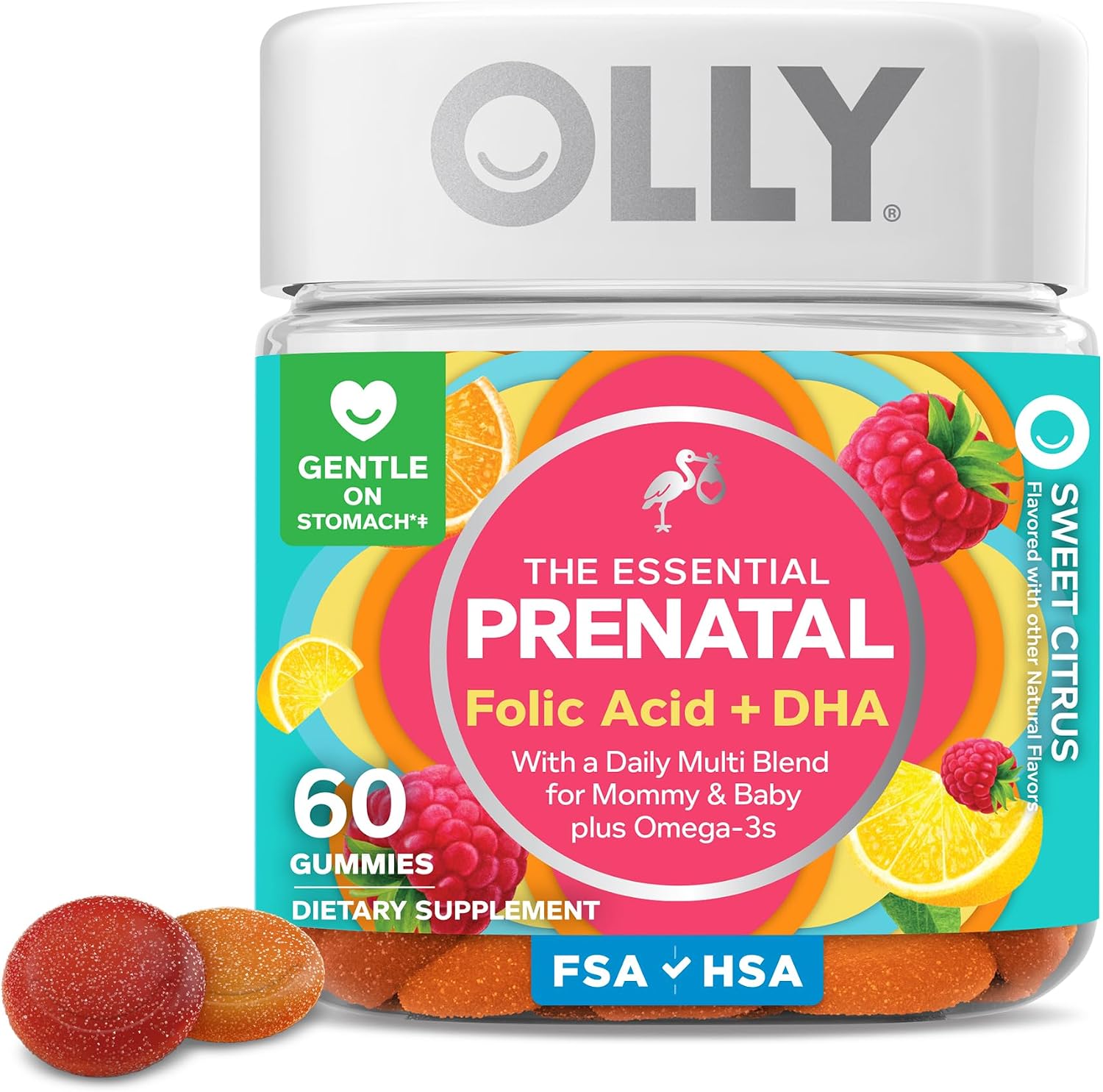OLLY Prenatal Multivitamin Gummy, Daily Blend for Mommy & Baby - 60 Count