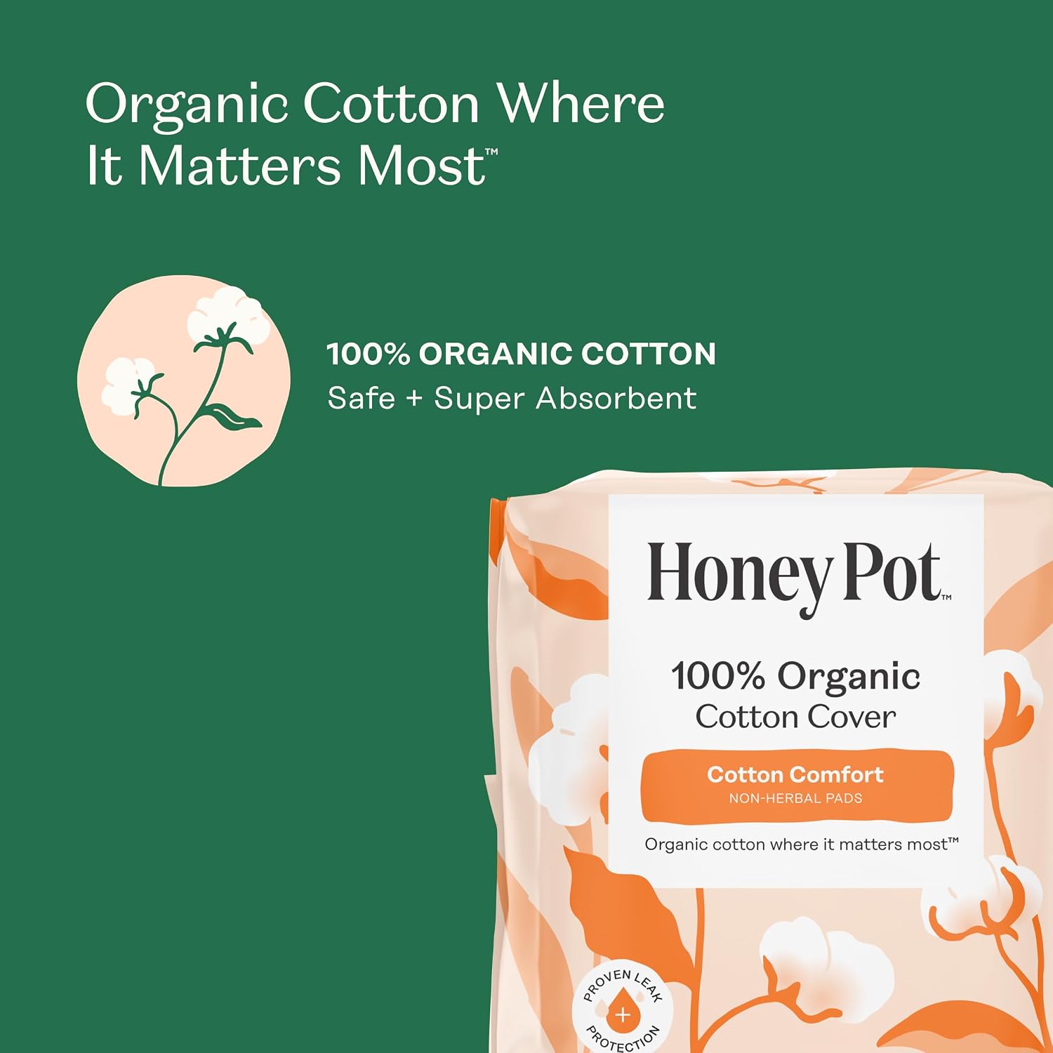 The Honey Pot Company - Cotton Comfort - Heavy Flow Overnight Pads | Non-Herbal - Organic Cotton Cover - Menstrual Pads w/Wings - No Fragrance & Ultra-Absorbent Pulp Core - Feminine Care - 44ct - Image 3