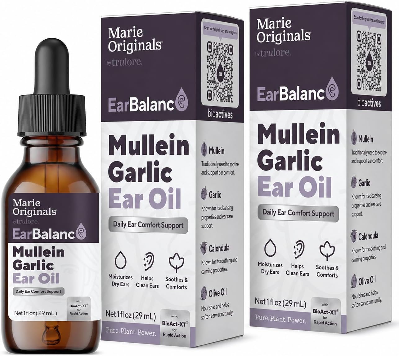 Marie Originals Mullein Garlic Ear Oil Drops, Natural Ear Oil, 2 Pack | Mullein ear oil and garlic ear oil with olive oil and calendula; natural ear oil drops support moisture and cleansing