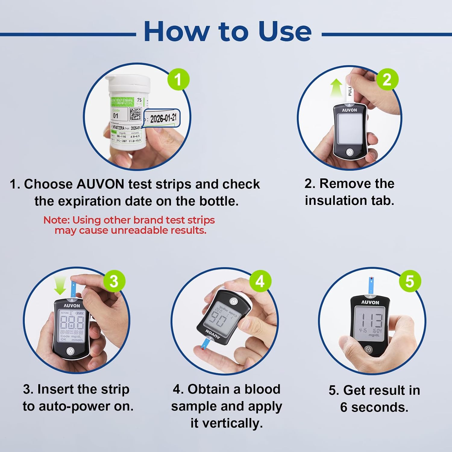 AUVON Blood Glucose Monitor Kit for Accurate Test, 50 Strips, No Coding | Diabetes Testing Kit with 50 30G Lancets, 1 Lancing Device, Portable and Reliable Blood Sugar Monitor Test Kit for Home Use - Image 7