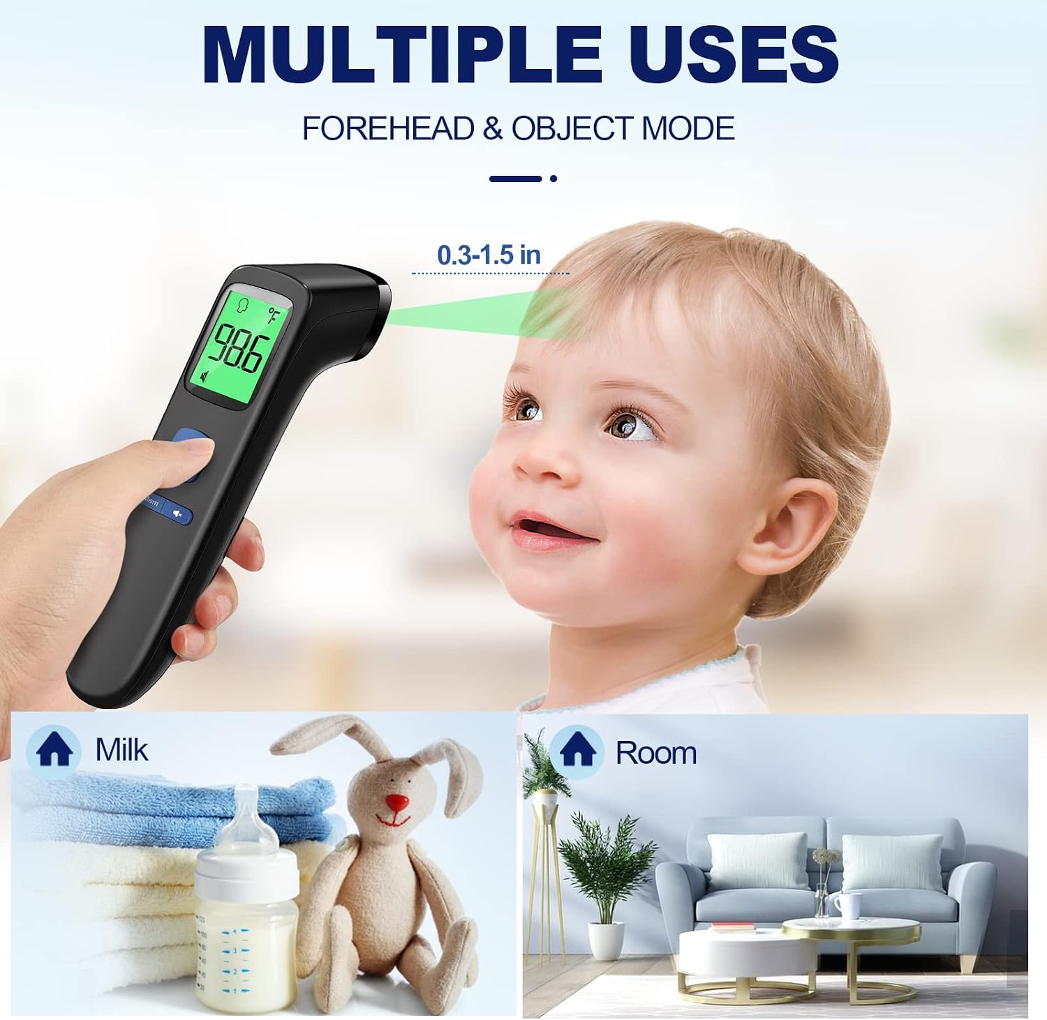 No-Touch Thermometer for Adults, Kids, Babies, 1-Sec Fast Accurate (Black) | Fever Alarm, Large LCD with 3-Color Backlight, Silent Mode, 35-Reading Memory, Forehead & Object Mode, for Home & Clinic - Image 5