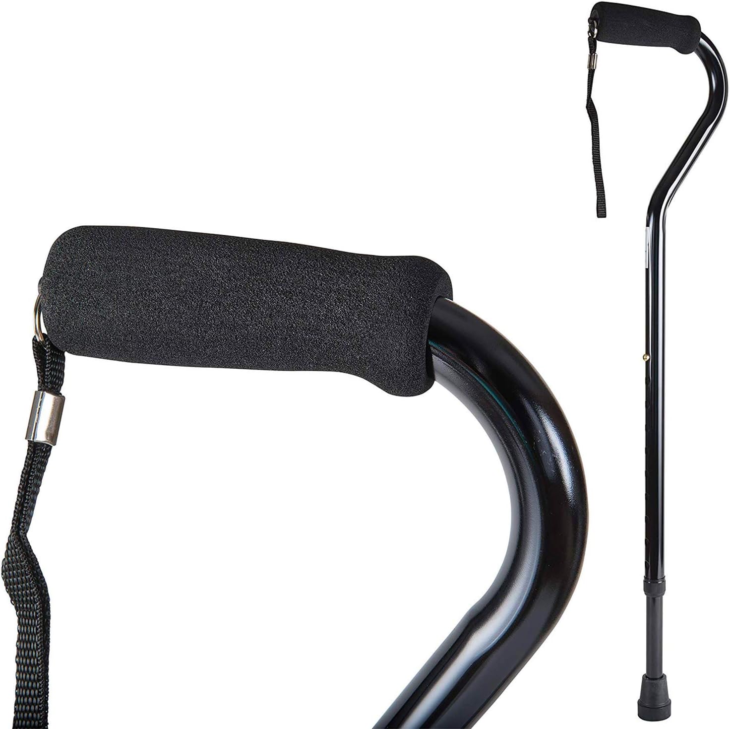 DMI Walking Cane and Walking Stick for Adult Men and Women, FSA Eligible, Lightweight and Adjustable from 30-39 Inches, Supports up to 250 Pounds with Ergonomic Hand Grip and Wrist Strap, Black
