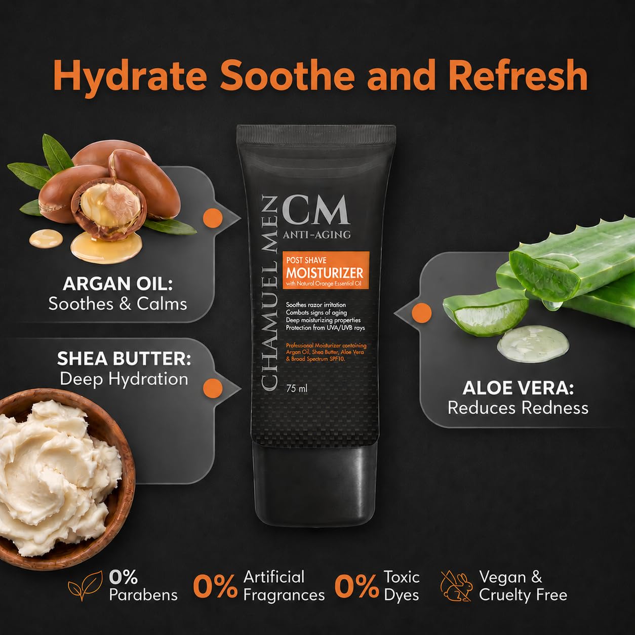 Mens Face Moisturizer Anti Aging - Aftershave for Men, Face Cream & Post Shave Lotion with Argan, Shea & Aloe - Daily Skin Care Balm for Dry, Oily & Sensitive Skin, 2.6 oz - Image 2