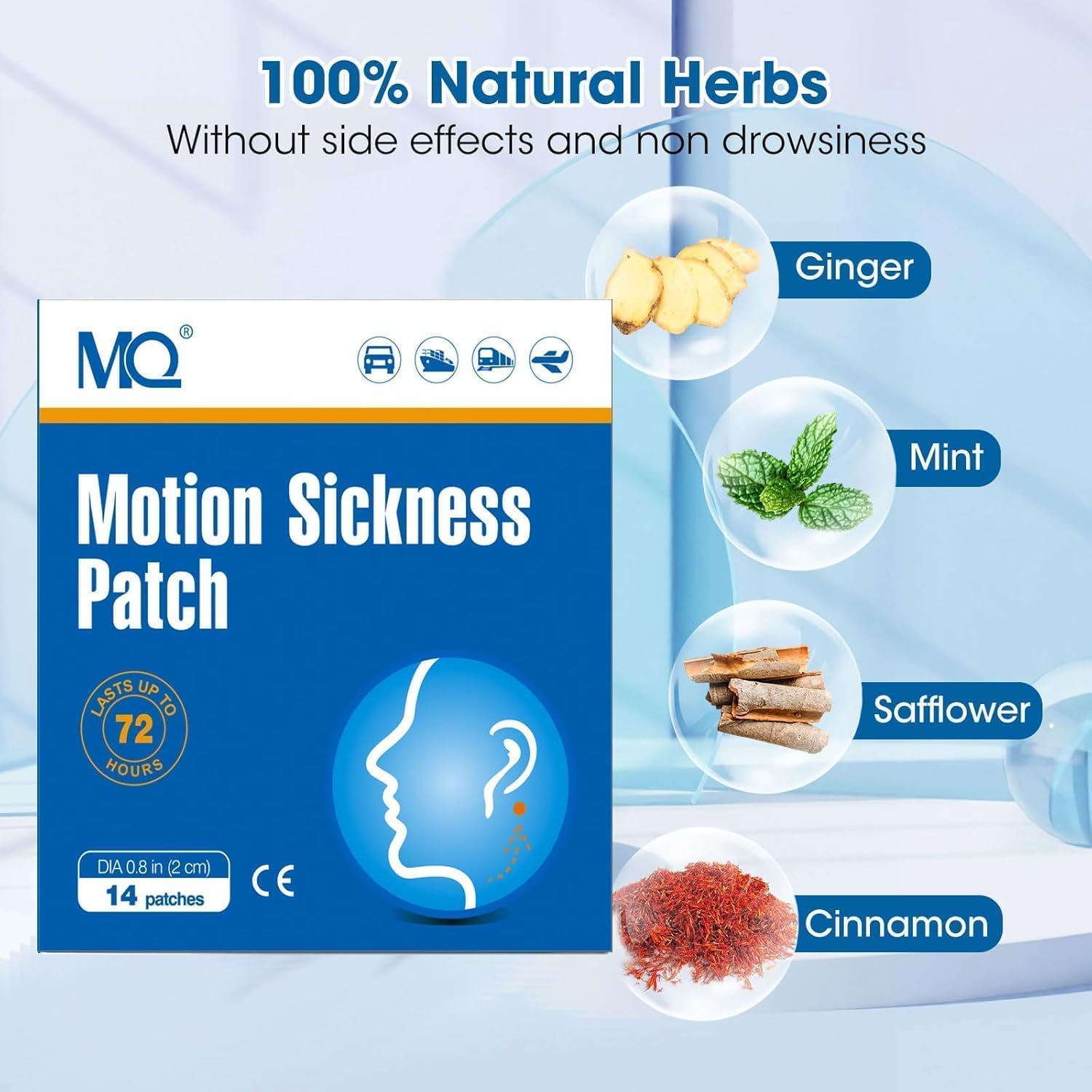 MQ 84ct Motion Sickness Patches Non Drowsy, Sea Sickness Patches for Cruise Travel Essentials, Waterproof Patch Behind Ear for Car Airplane Altitude Sickness, Long Last 72H - Image 4