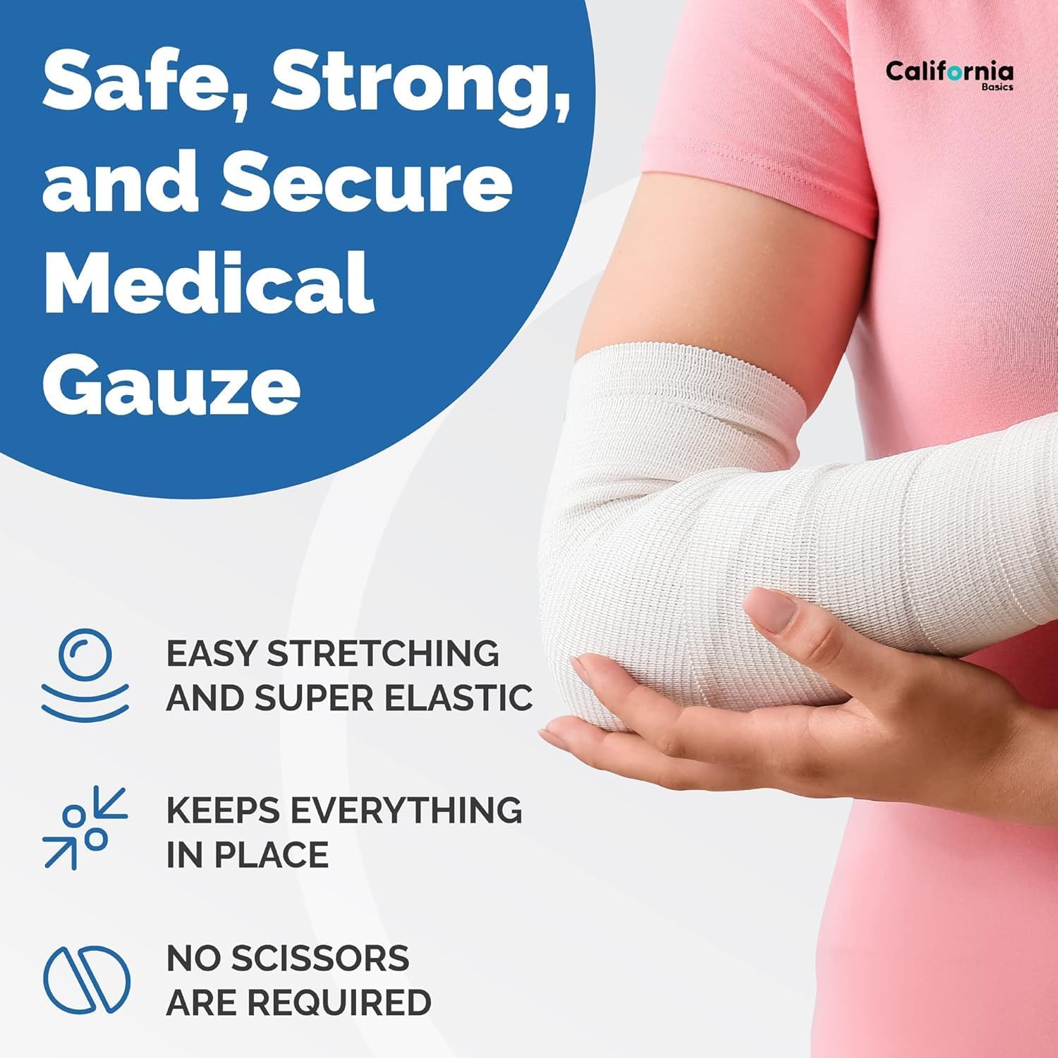 California Basics 24-Pack Gauze Bandage Roll with Tape, 4 Inches x 4 Yards - Soft, Stretchable & Breathable Wrap for Wound Care, First Aid & Medical Supplies - White - Image 4