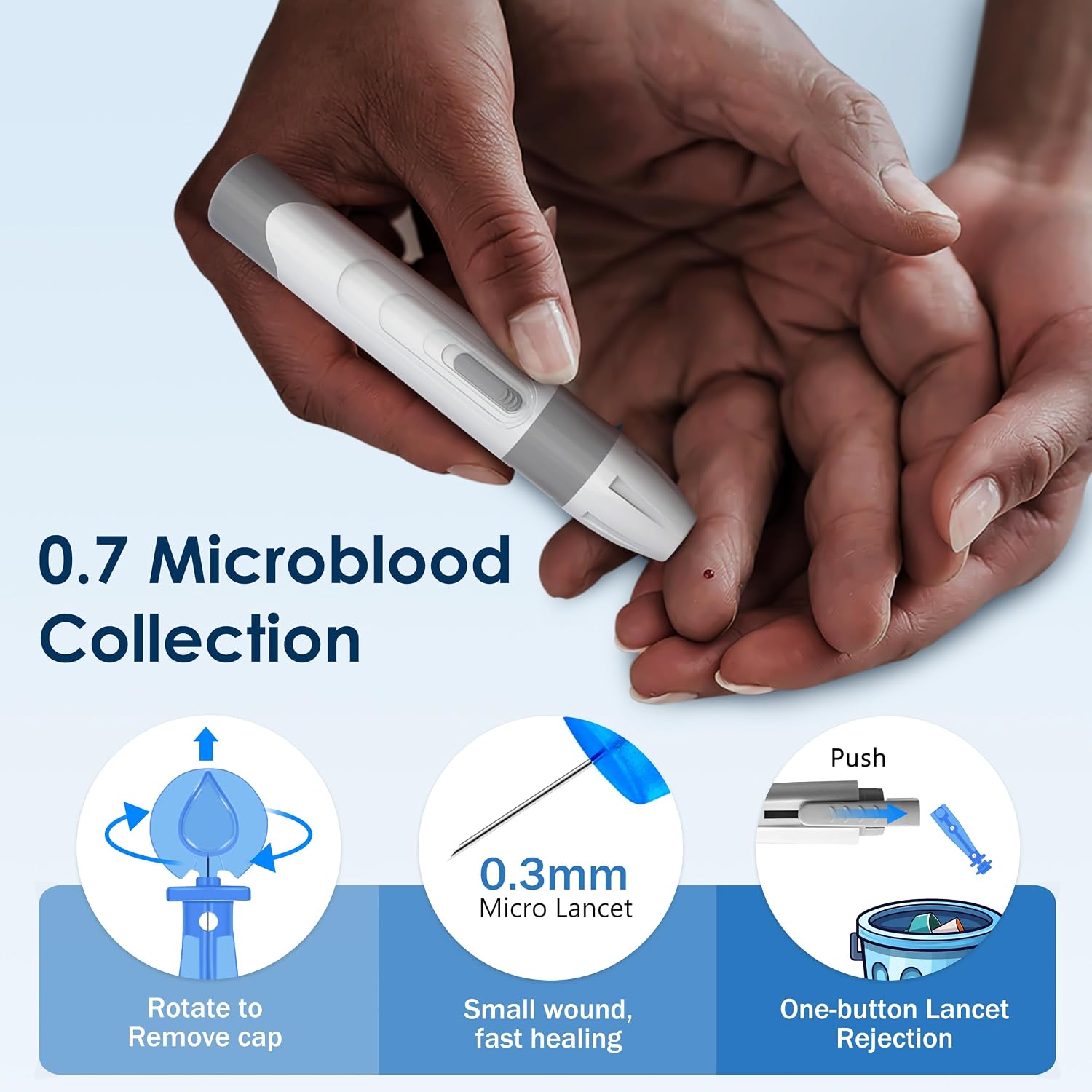 LinkSun G-425-1 Glucose Monitor Kit, 100 Strips & Lancets for Diabetes | 1 Control Solution, 1 Lancing Device & Large Display Blood Sugar Testing Kit for Seniors, Easy-to-Use Glucometer for Home Use - Image 5
