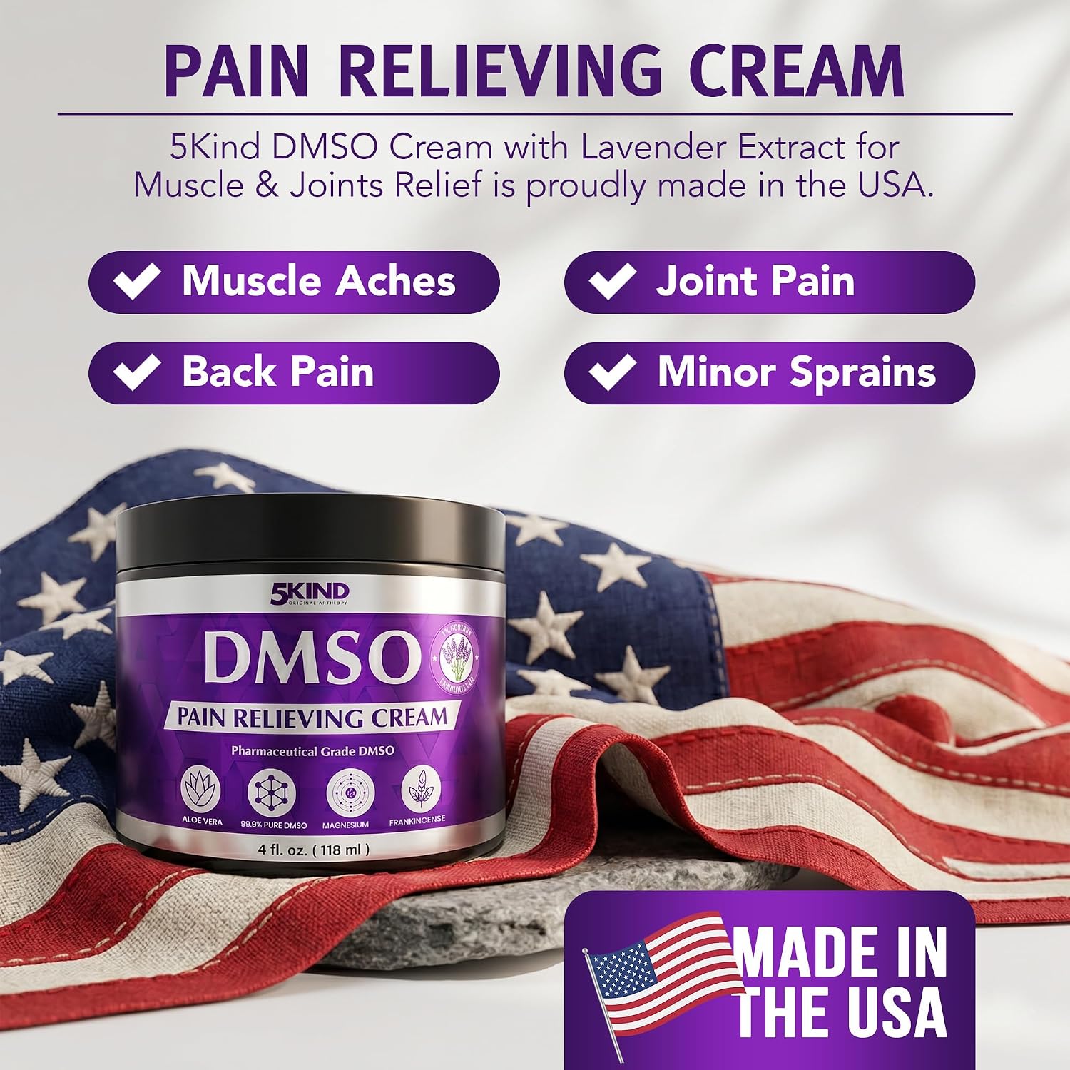 5Kind DMSO Cream for Pain Relief with Frankincense & Lavender 4 fl oz - 99.9% Pure DMSO Pharmaceutical Grade Cream - Aloe Vera, Magnesium & Arnica - Topical Muscle and Joint Pain Relief - Made in USA - Image 9