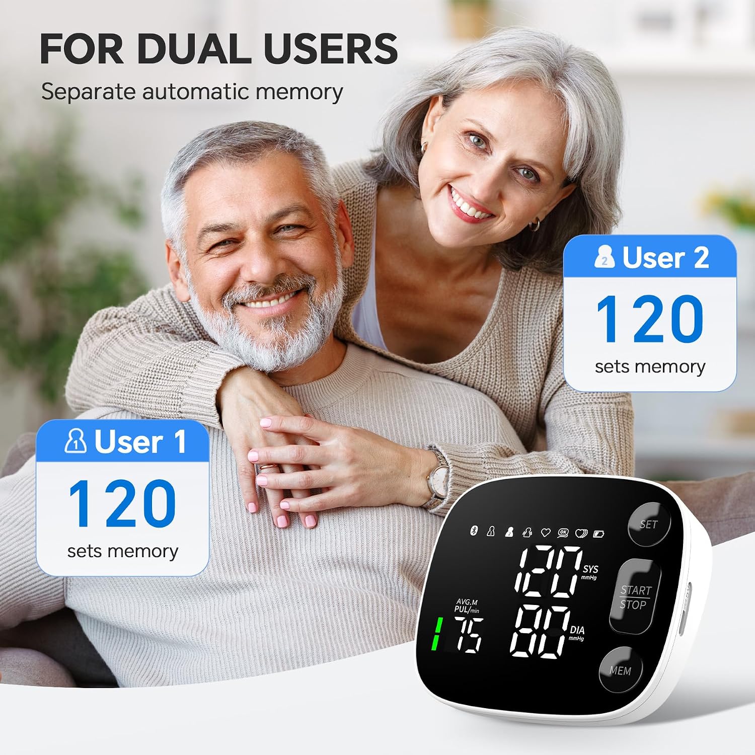 Oklar Blood Pressure Monitor Bluetooth Upper Arm BP Machine for Home Use | FDA-Cleared, Clinical Accuracy, App Sync, 2x120 Memory, Large LED Backlit Display, 8.7-16.5" Adjustable Cuff with Storage Bag - Image 6