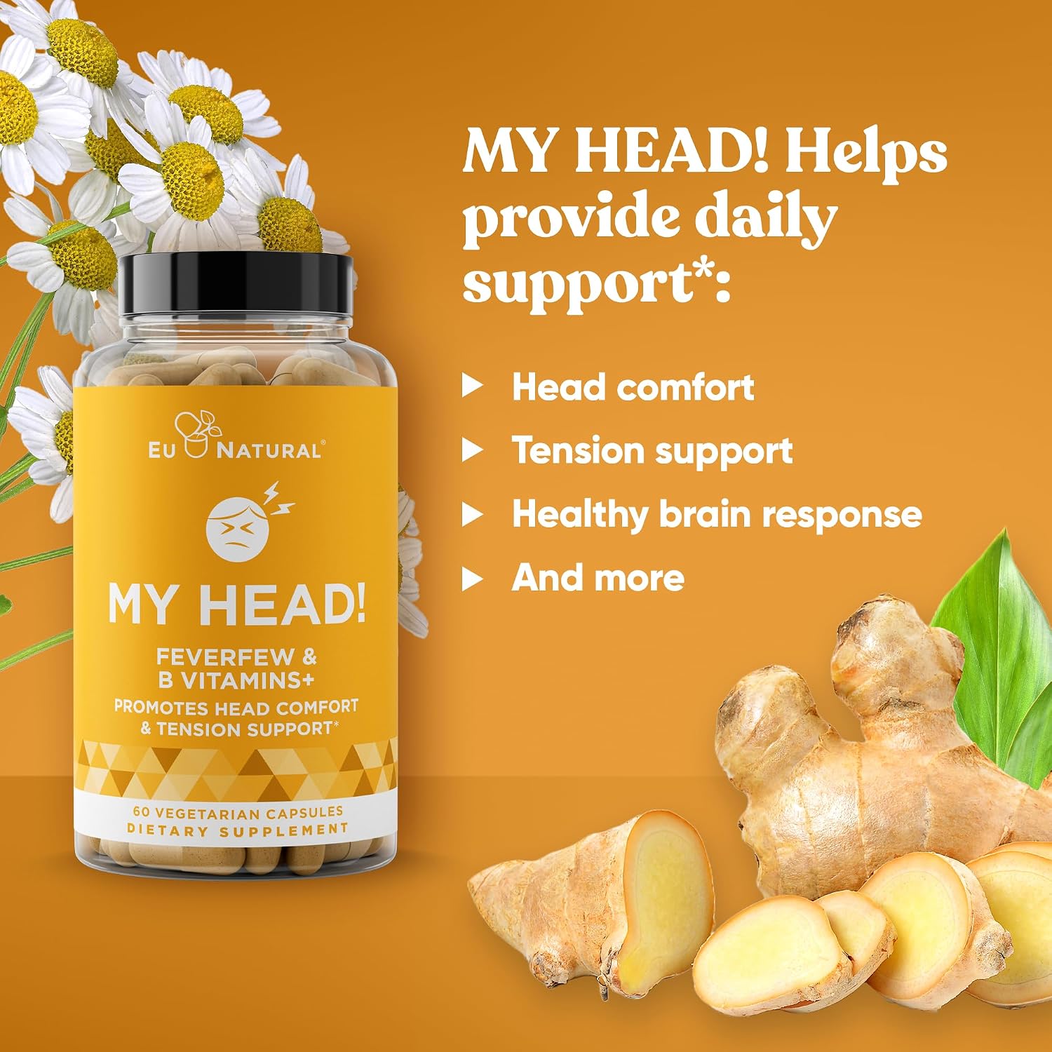 My Head! Headache Vitamins - Sensitivity, Tension, Comfort, Healthy Head Function for A Clear Mind - Fast acting Magnesium, Feverfew, Boswellia, Vitamin D, Ginger, & More - 60 Soft Capsules - Image 4