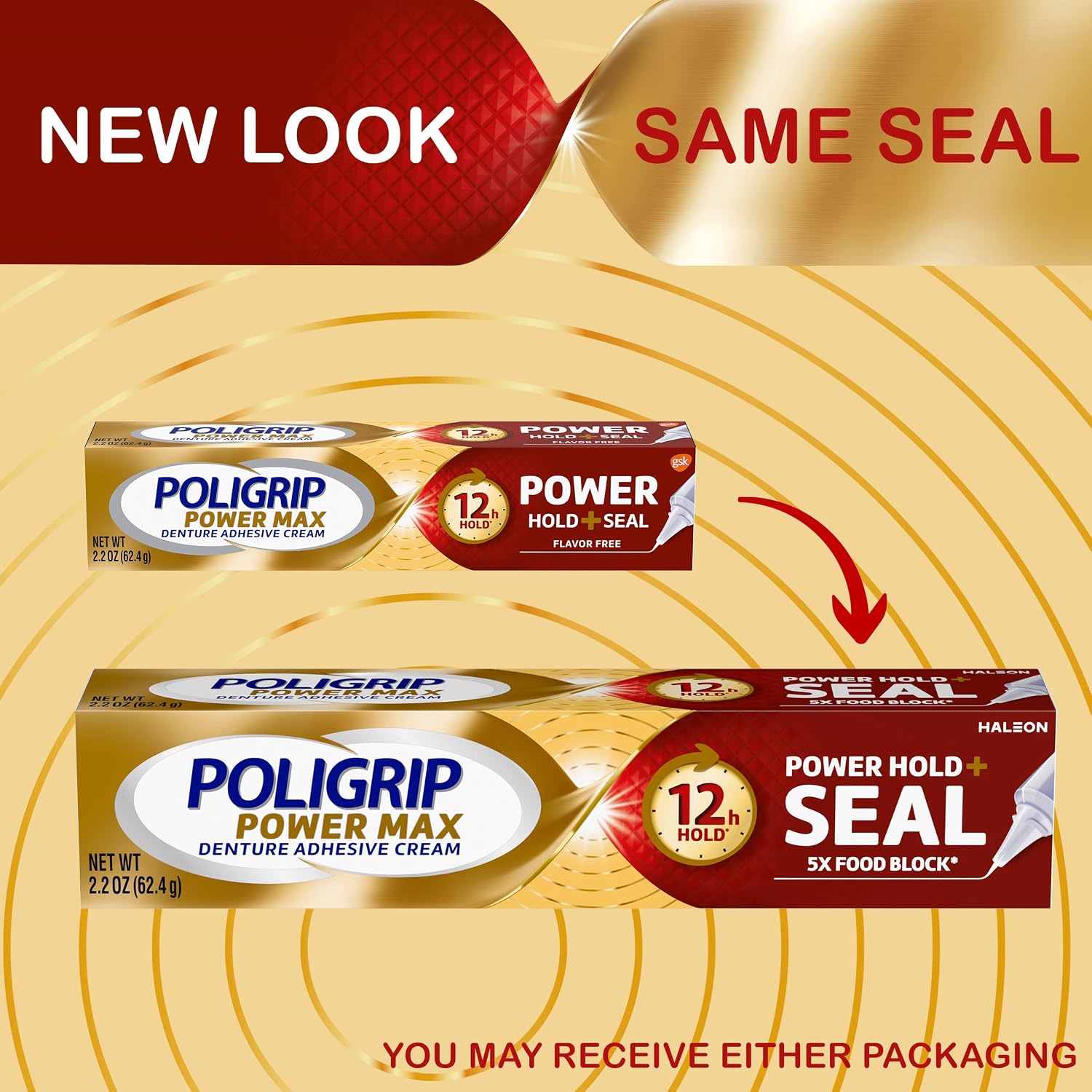 Poligrip Power Max Power Hold plus Seal Denture Adhesive Cream, Denture Cream for Secure Hold and Food Seal, Flavor Free - 2.2 oz - Image 9