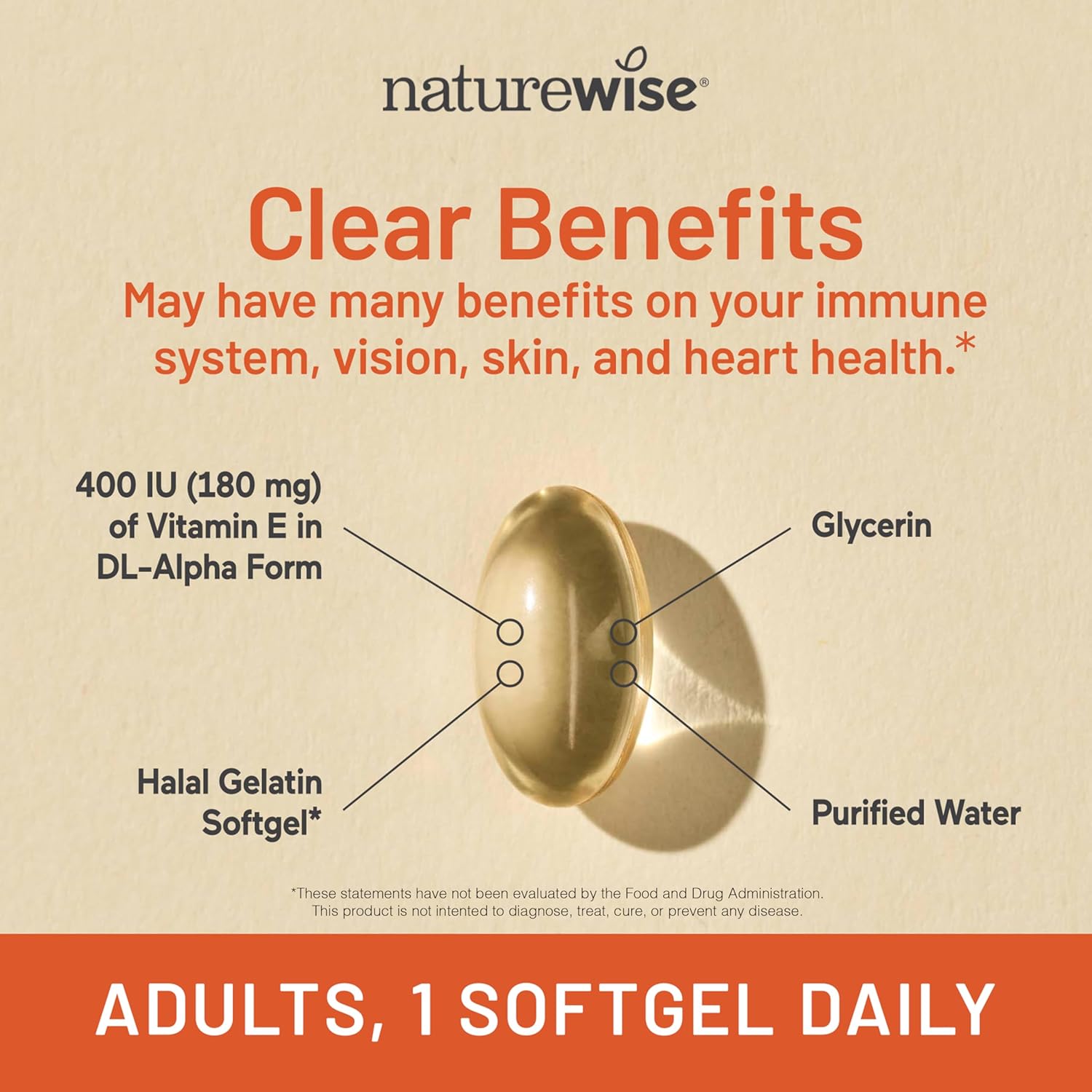 NatureWise Vitamin E 400 IU Softgels (180mg DL-Alpha) - Dairy, Gluten, and Soy Free, Non-GMO Antioxidant Dietary Supplement for Skin, Heart, Eye, and Immune Health Support - 2-Month Supply, 60 Count - Image 3