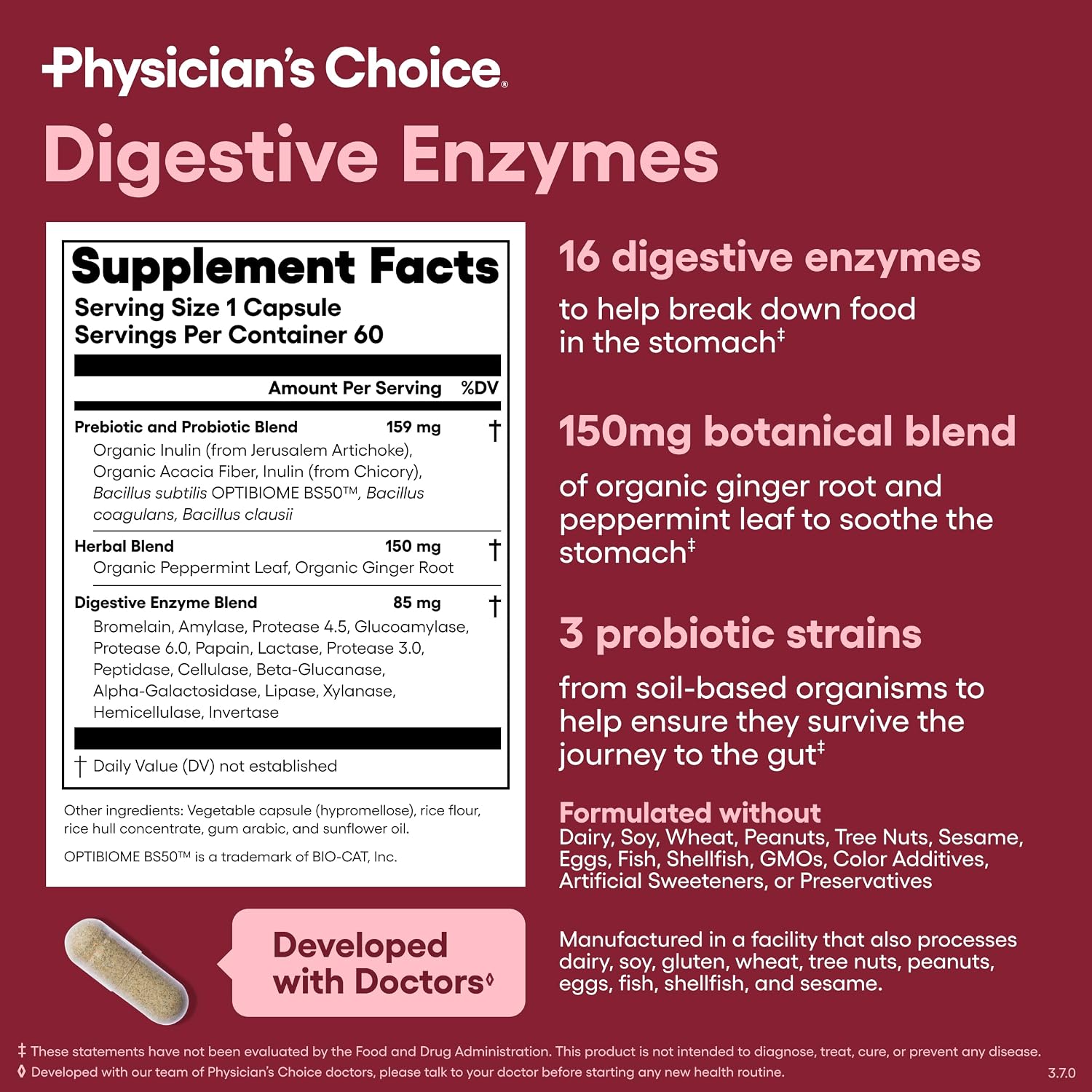 Physician's CHOICE Digestive Enzymes for Bloating & Digestion - Fast-Acting 16 Enzyme Formula with Organic Prebiotics & Probiotics for Gut & Digestive Health - Meal Time Discomfort Relief - 60 CT - Image 6