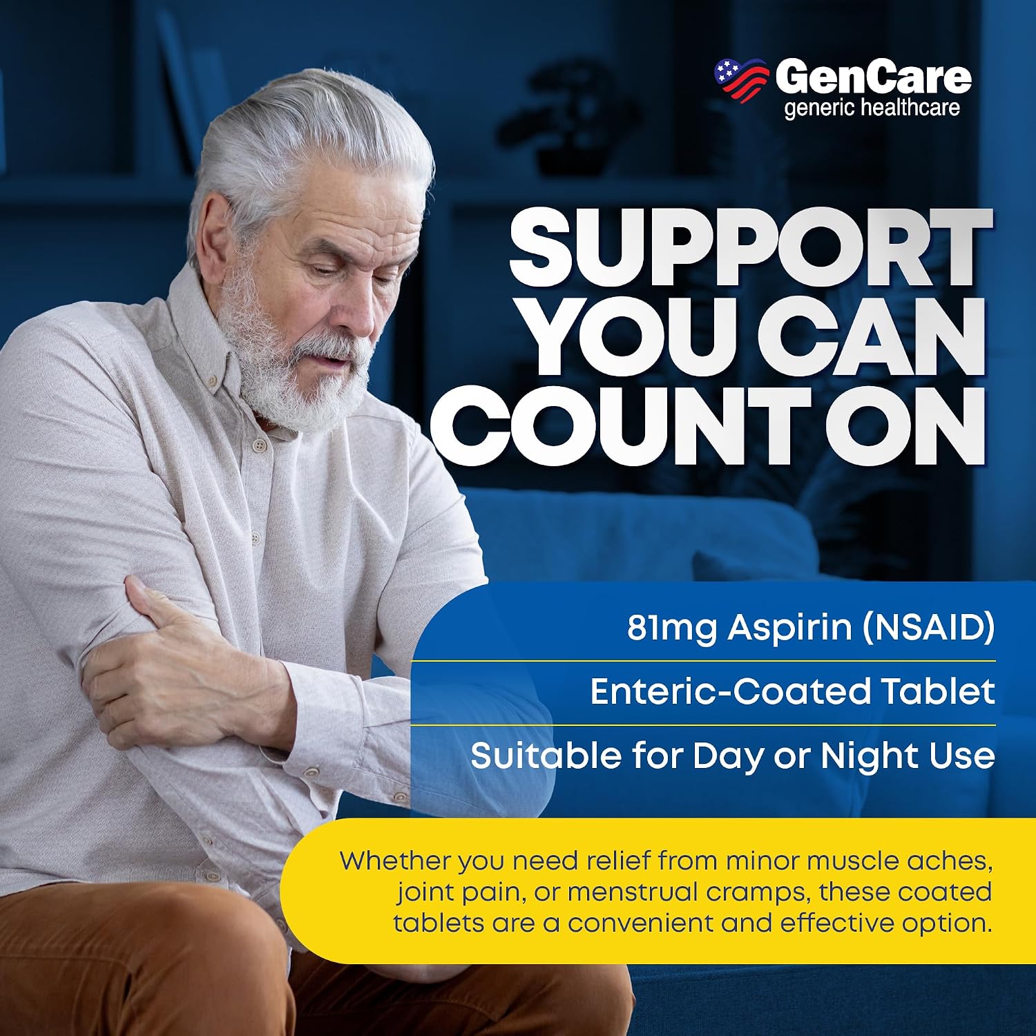 GenCare Low Dose Aspirin 81mg Enteric Coated Tablets, 500 Count | Compares to Bayer; daily low-dose aspirin for heart health, pain & fever relief, baby aspirin - Image 3