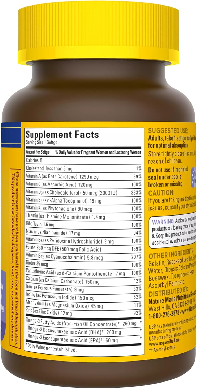 Nature Made Postnatal Multivitamin + DHA 200 mg, 60 Softgels | Postnatal Vitamins for Women, Includes Iron, Vitamin D3, Calcium, Iodine and More for Breastfeeding Moms, 60 Day Supply - Image 8