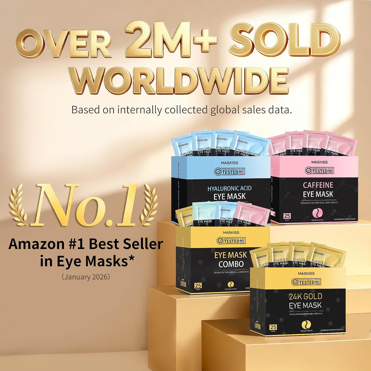 Maskiss 24K Gold Under Eye Patches (15 Pairs), Eye Mask, Collagen Skin Care Products, Eye Patches for Puffy Eyes, Eye Masks for Dark Circles and Puffiness - Image 2