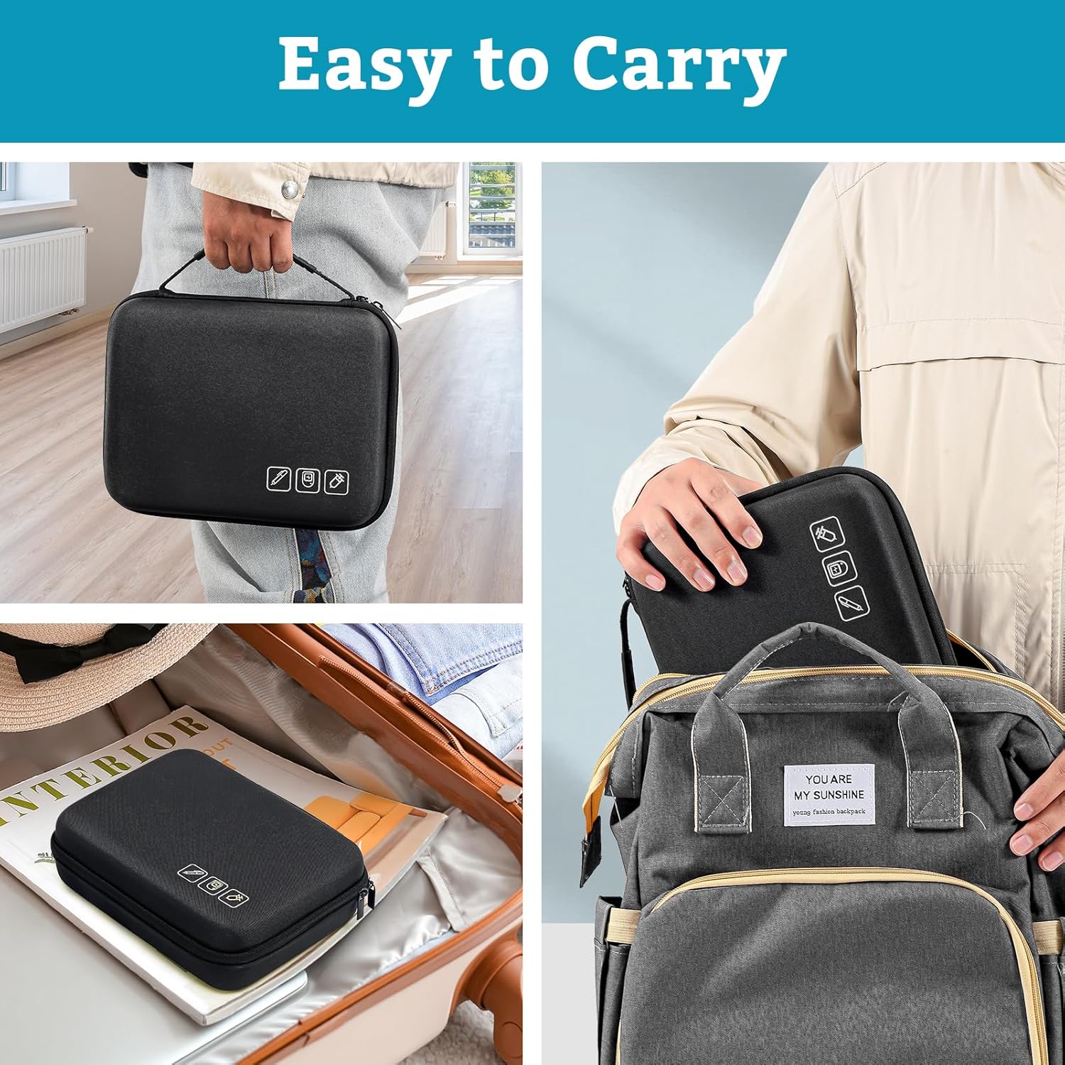 ProCase Diabetes Travel Case for Diabetic Supplies -Black | Hard Storage Bag for Glucose Meter, Insulin Pen, Test Strips, Syringes, Needles & More; Organizer for Diabetic Care Kits - Image 6