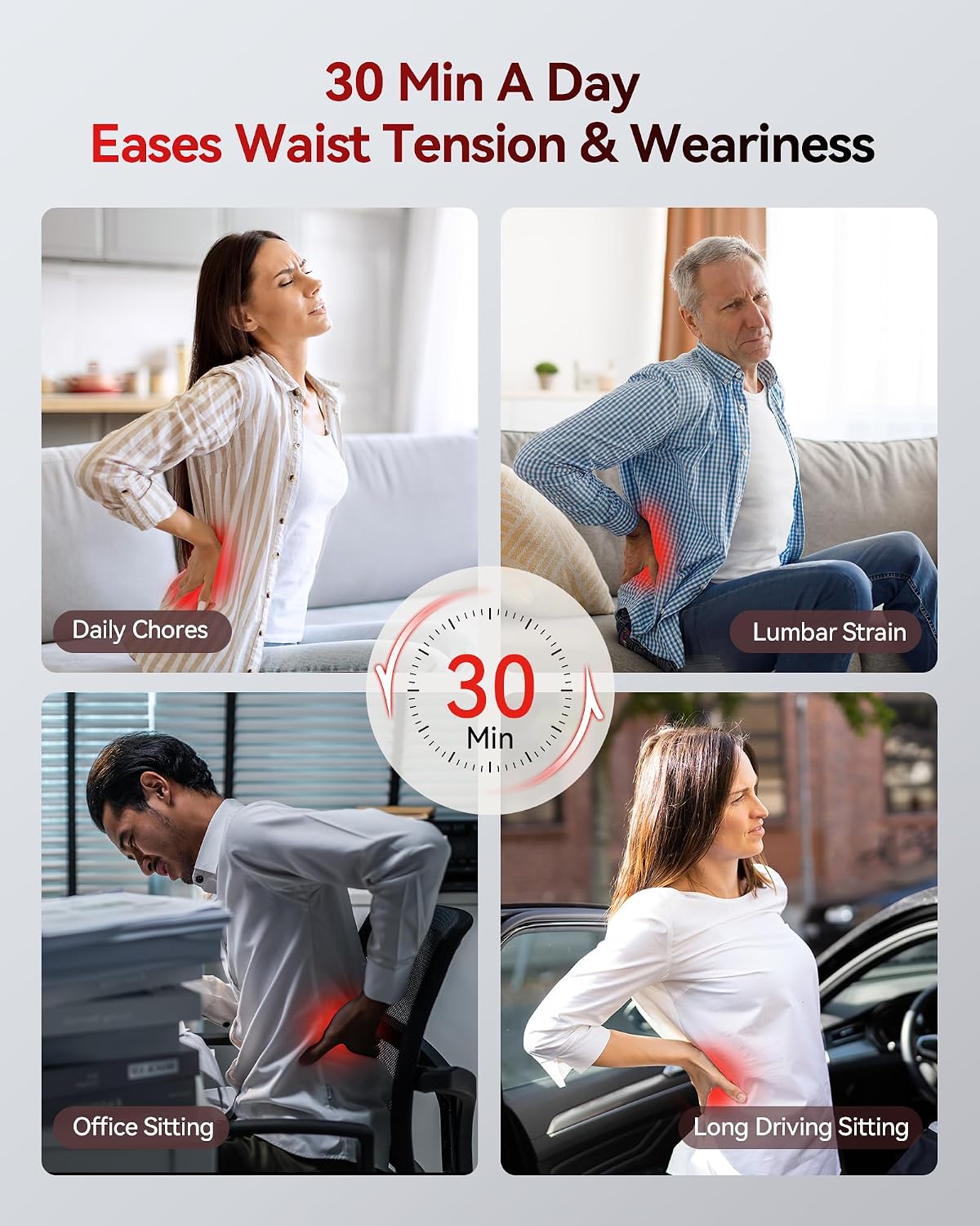 FliKEZE 4-in-1 Lumbar Massager with Red Light 650/850nm Cordless 5000mAh | Lumbar Support Pillow Lower Back Massager with Vibration, Airbag Traction & Heating for Back & Waist Comfort, FSA Eligible - Image 6