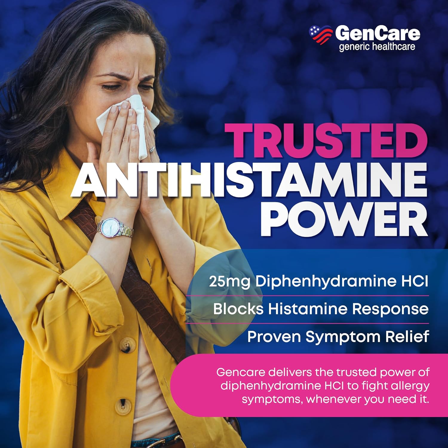 GenCare Diphenhydramine 25mg Allergy Relief Tablets, Bulk 600 Ct | Compares to Benadryl; antihistamine relieves sneezing, runny nose & itchy eyes - Image 3