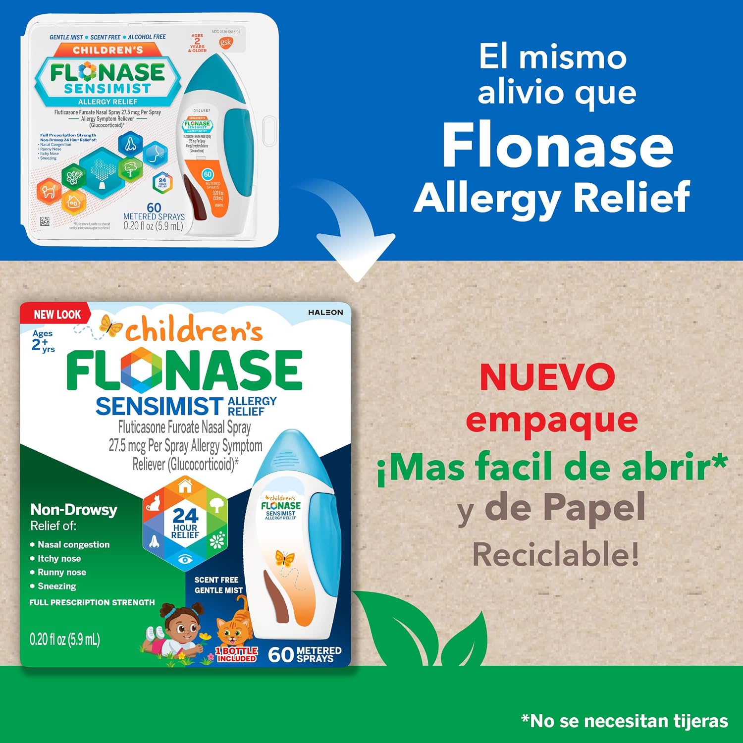 Flonase Children's Sensimist Allergy Relief Spray, 60 Sprays | Fluticasone Propionate Nasal Spray, Multi-Symptom Relief, 24-Hour Non-Drowsy Allergy Relief, Full Prescription Strength - Image 13