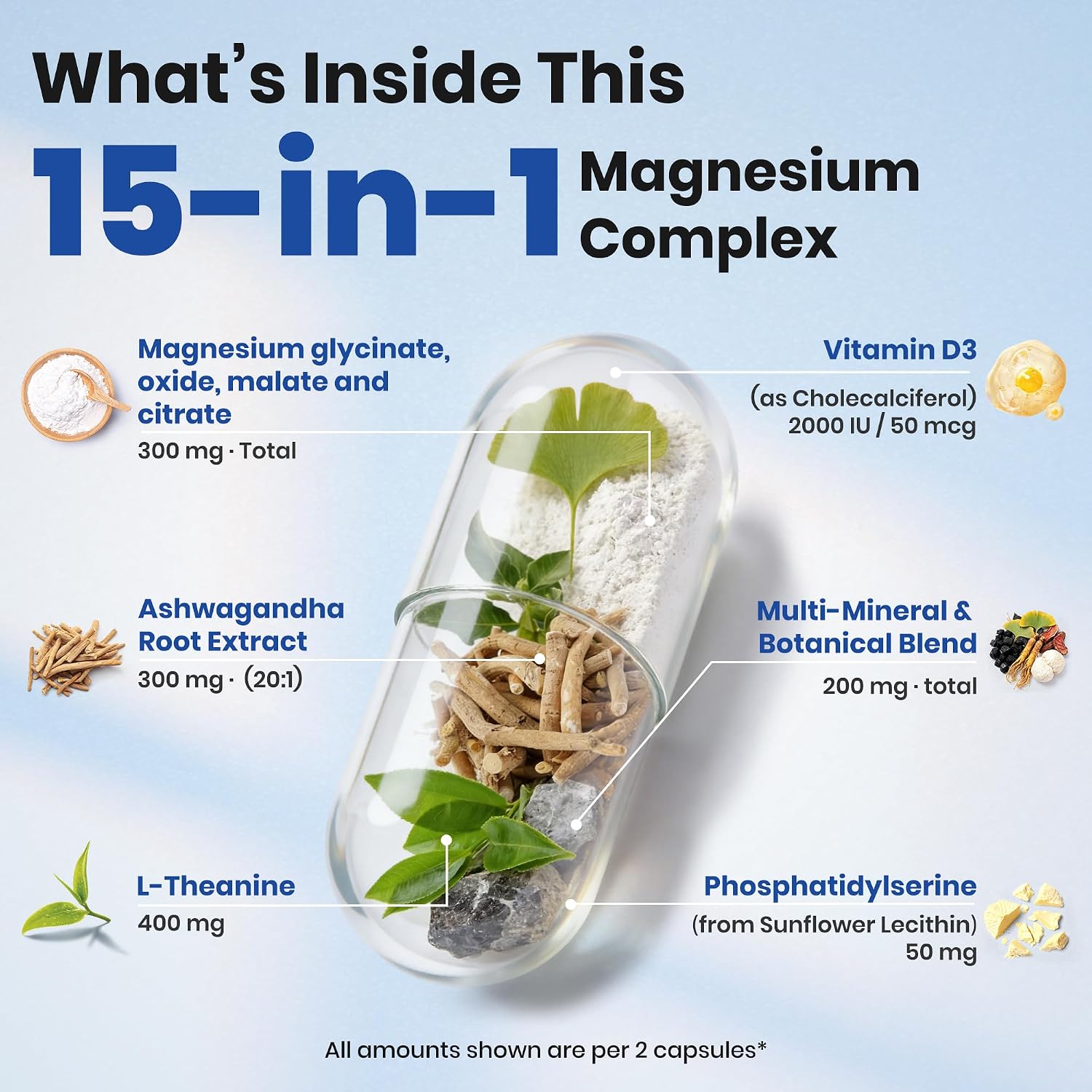 VEV DeepCalm 15-in-1 Magnesium Complex for Women & Men, 120 Caps | 15-in-1 Magnesium Supplement, Sleep, Glycinate & Citrate Vegan Capsules with Ashwagandha & L-Theanine - Image 5