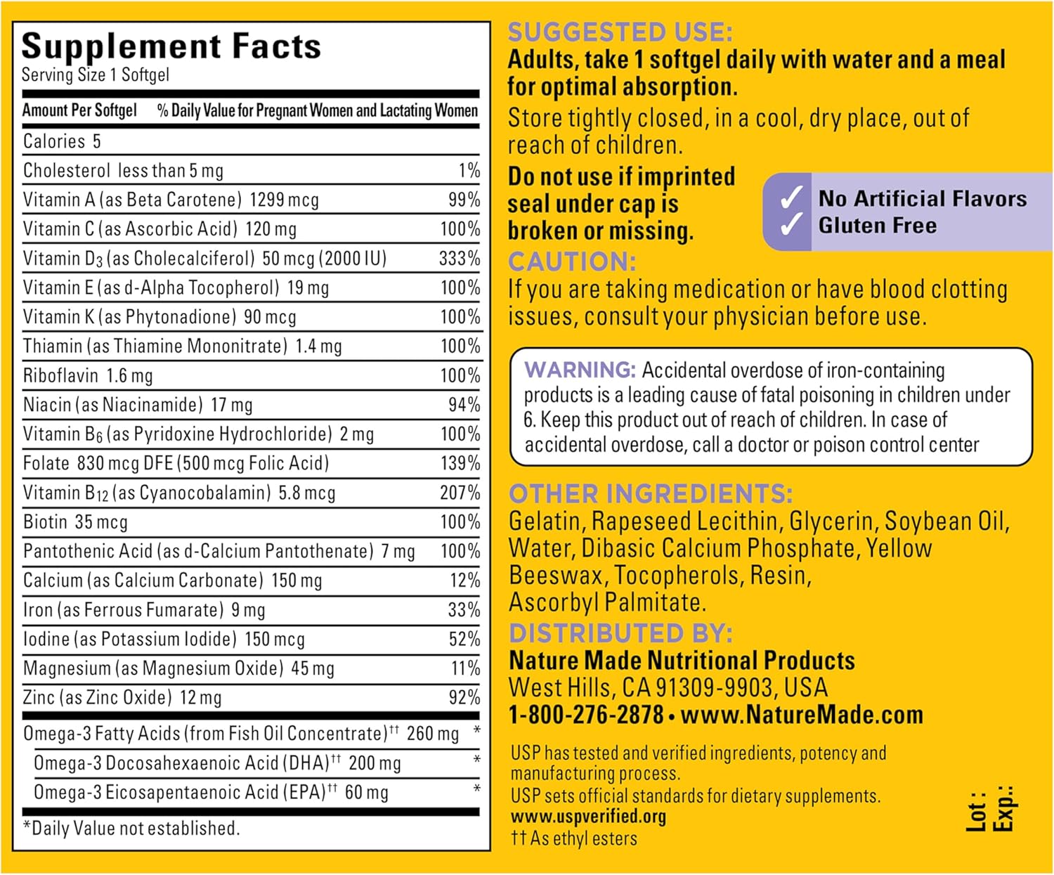 Nature Made Postnatal Multivitamin + DHA 200 mg, 60 Softgels | Postnatal Vitamins for Women, Includes Iron, Vitamin D3, Calcium, Iodine and More for Breastfeeding Moms, 60 Day Supply - Image 7