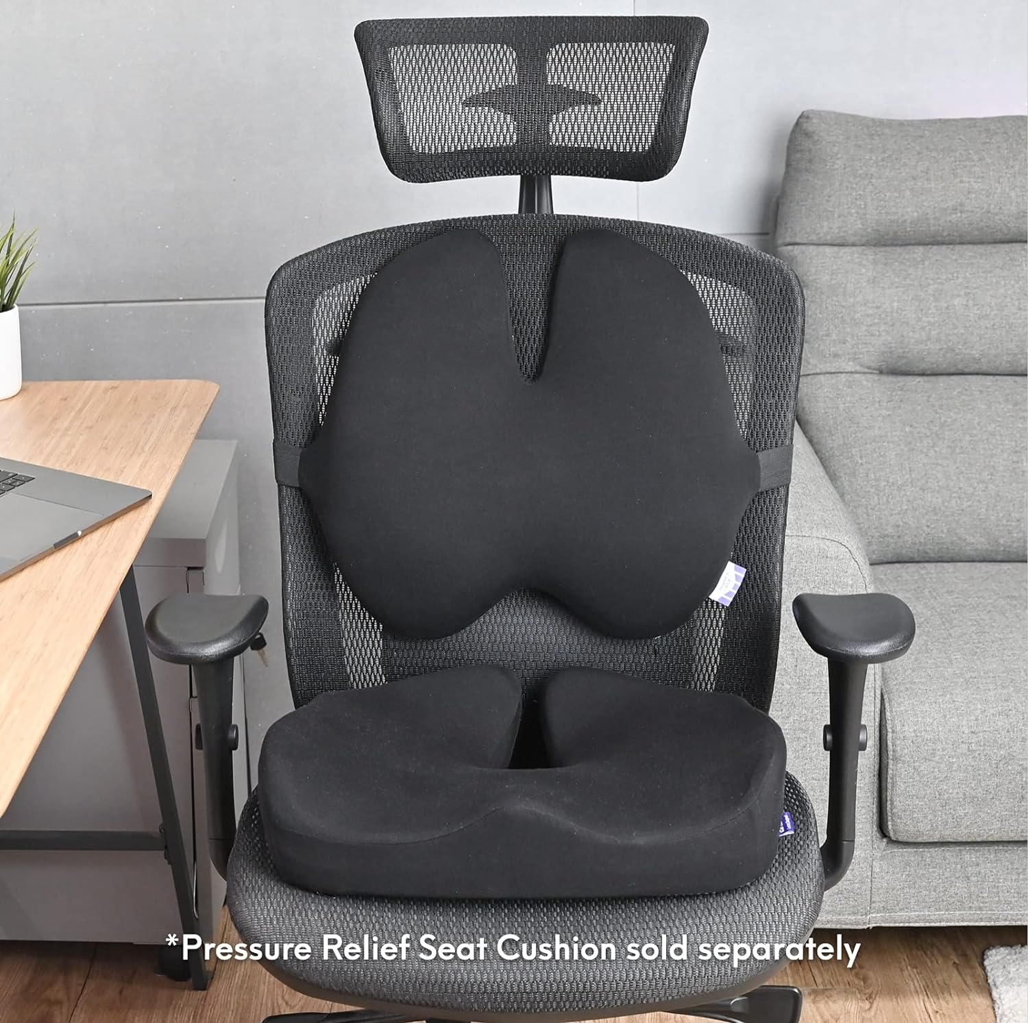 C CUSHION LAB Extra Dense Lumbar Pillow - Patented Ergonomic Multi-Region Firm Back Support for Lower Back Pain Relief - Lumbar Support Cushion with Strap for Office Chair, Car, Sofa, Plane - Black - Image 7