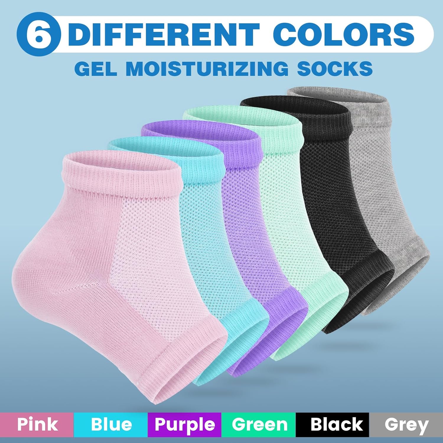 TEAWOO Moisturizing Heel Socks - 6 Pairs for Dry Cracked Feet | Toeless Gel Socks for Hydration and Repair, Soften and Hydrate Dry Cracked Feet Heels, Gel Socks for Dry Cracked Feet - Image 3