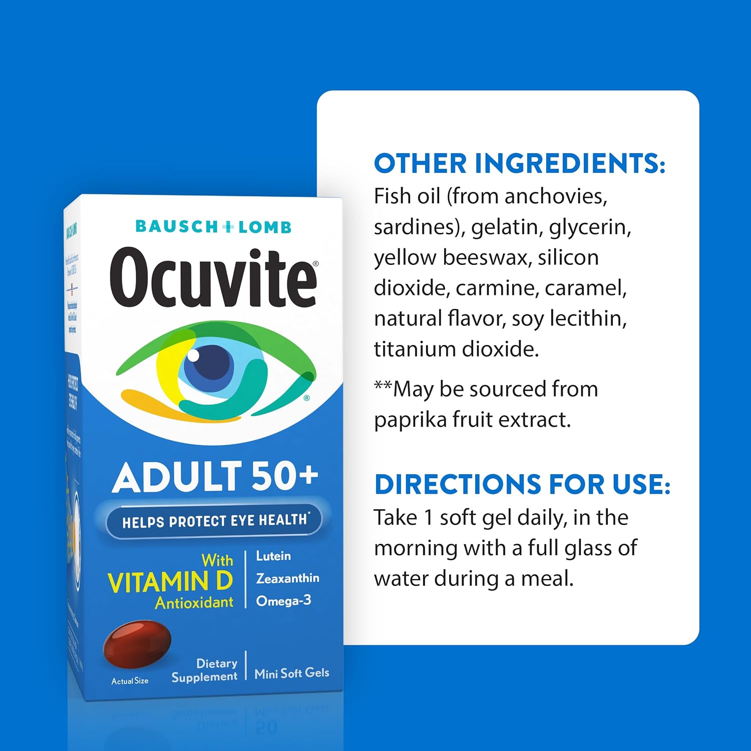 Ocuvite 50+ Eye Vitamin & Mineral Supplement, Multivitamin for Vision & Ocular Health with Omega-3, Zinc, Vitamins C & E, Lutein & Zeaxanthin, Zinc Supplements for Women and Men, 90 Softgels - Image 6