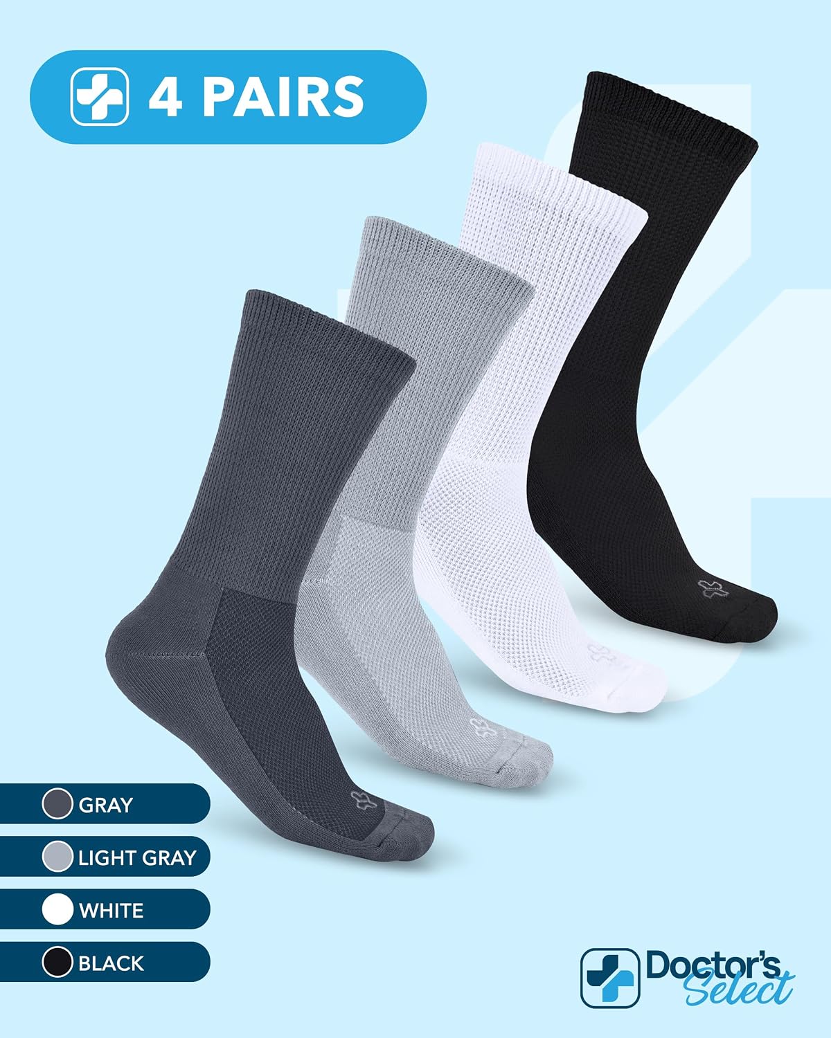 Doctor's Select® Diabetic Socks for Men - 4 Pairs Non Binding Neuropathy Socks for Swollen Feet, Work, Travel & Comfort - Image 5
