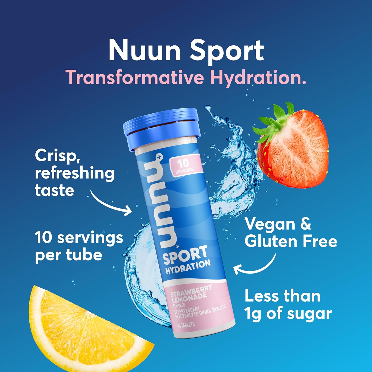 Nuun Sport Electrolyte Tablets, GF & Vegan, Strawberry Lemonade, 4 Pack | 40 Servings with Magnesium, Calcium, Potassium, Chloride & Sodium, Gluten Free & Vegan - Image 2