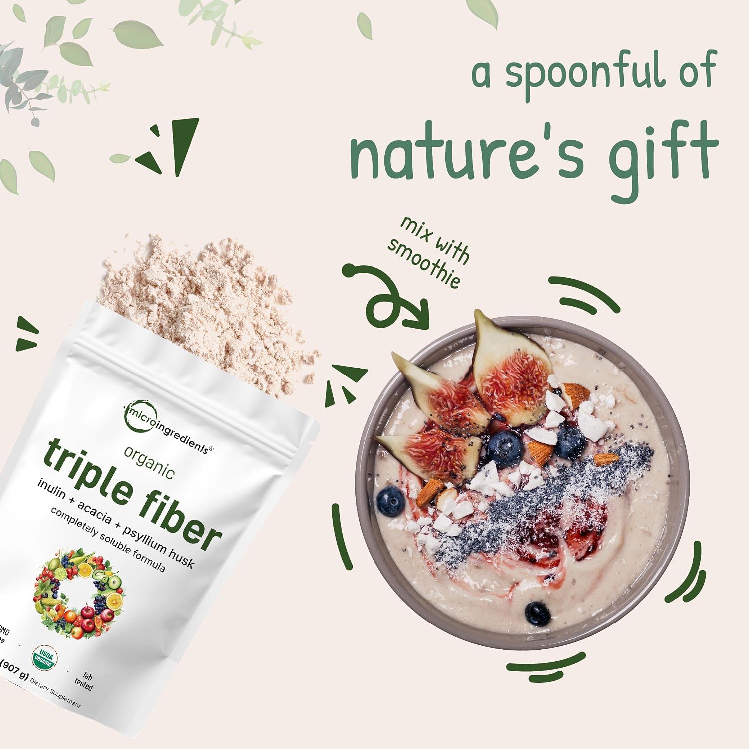 Micro Ingredients Organic Triple Fiber Powder, 2lb | Natural Prebiotic to Support Digestive & Gut Health | Soluble, Easily Digestible | Unflavored, Vegan - Image 6
