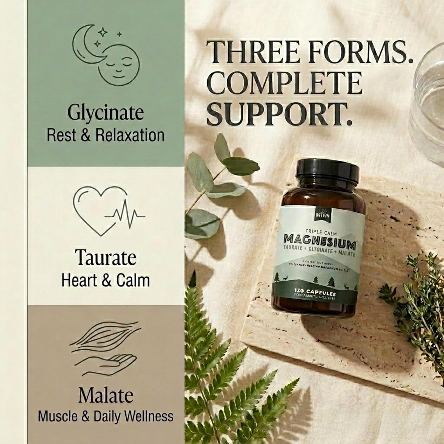 Natural Rhythm Triple Calm Magnesium Complex - 120 Capsules, Chelated Magnesium Glycinate, Taurate & Malate, High Absorption Supplement for Sleep, Stress, Muscle & Heart Support, Non-GMO, Vegan - Image 2