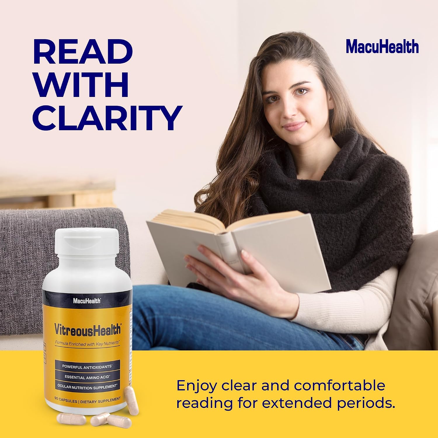 Macuhealth VitreousHealth Evidence-Based Eye Supplement - Ocular Nutrition | 90 capsules, with Zinc, Grape Seed Extract, with Citrus Aurantium Fruit Extract, L-lysine - Promotes Clearer Vision - Image 4