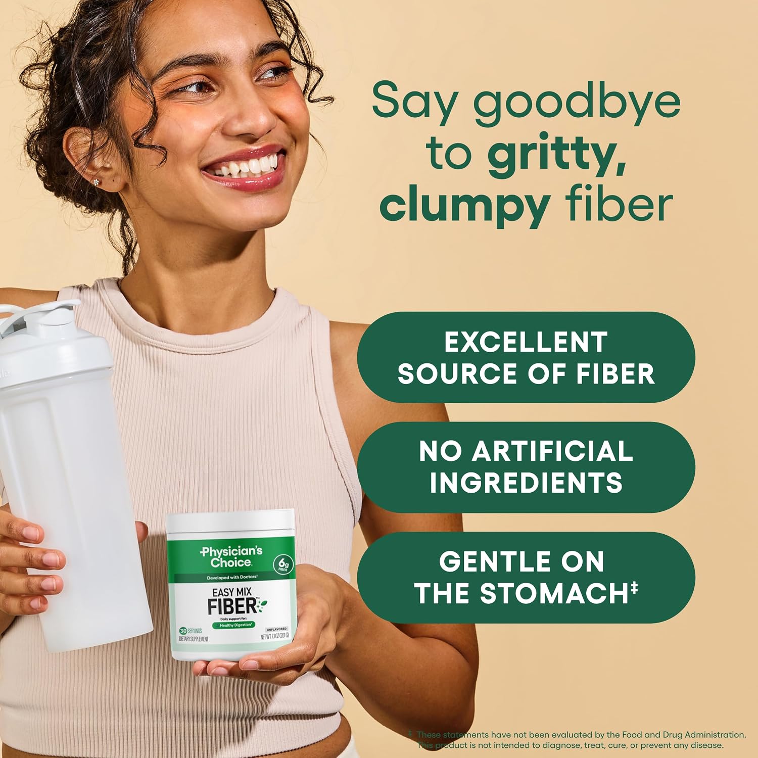 Physician's CHOICE Easy Mix Fiber for GLP-1 Support - No Grit & Sugar Free - Daily Prebiotic Soluble Fiber Powder Supplement - Digestive Health & Regularity - for Women and Men - Unflavored - 7.1oz - Image 2