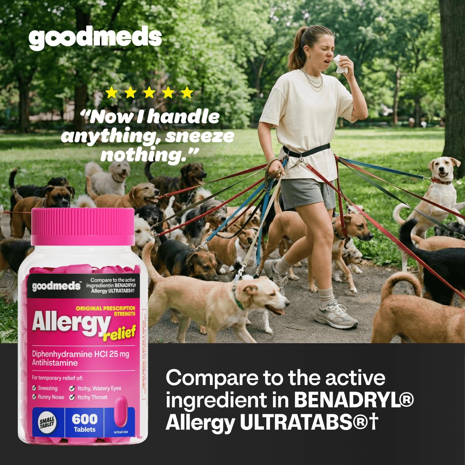 Allergy Medicine Antihistamine, Diphenhydramine HCl 25 mg | Children and Adults | Relieve Itchy Eyes, Runny Nose, Sneezing (25 mg, 600 Tablets) - Image 3