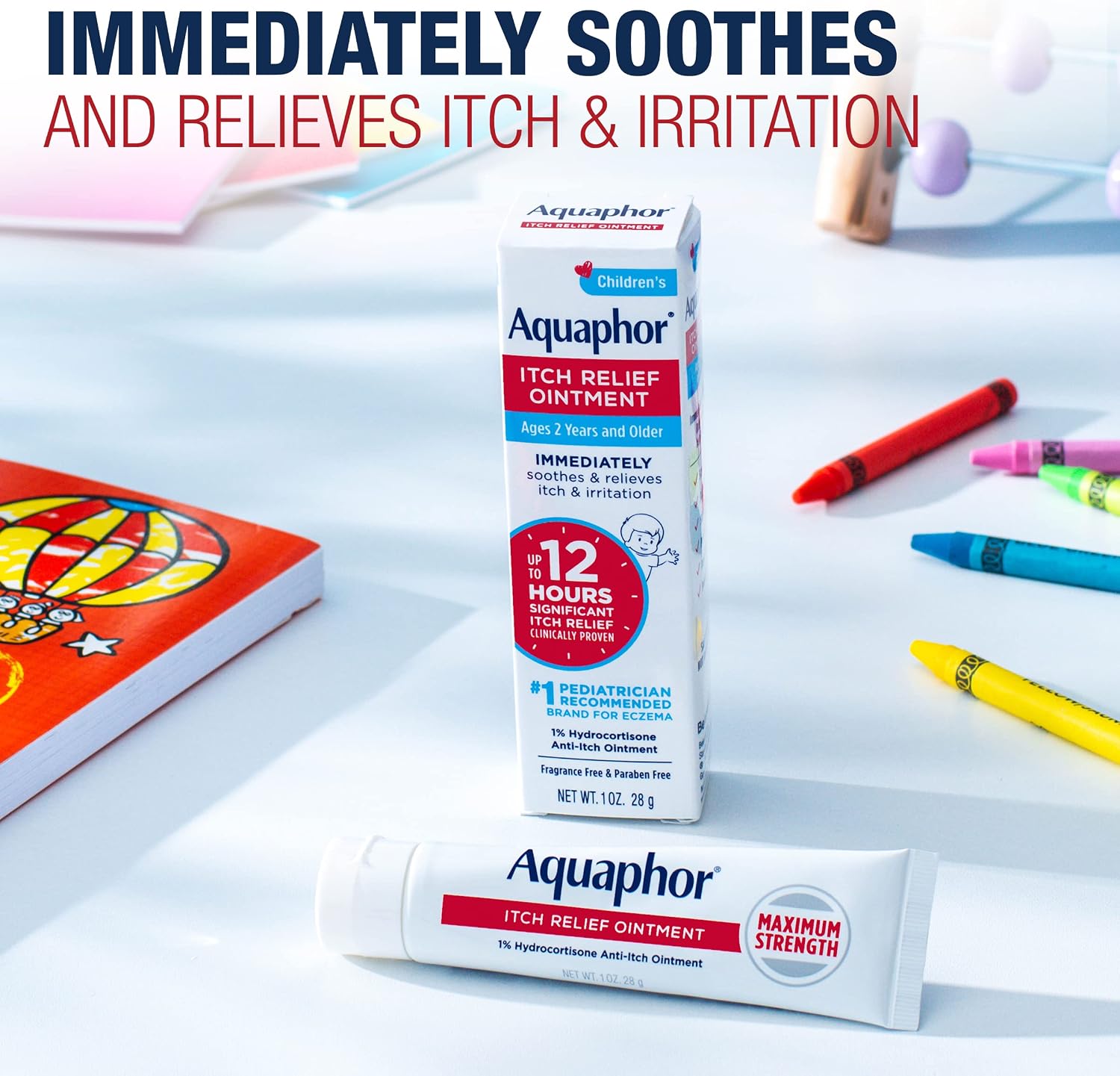 Aquaphor Children's Itch Relief Ointment, 1% Hydrocortisone Anti Itch Ointment for Skin Irritation, Insect Bites, Psoriasis, Skin Rashes Eczema & Poison Ivy, Fragrance Free, 1 Oz Tube, Pack of 2 - Image 2