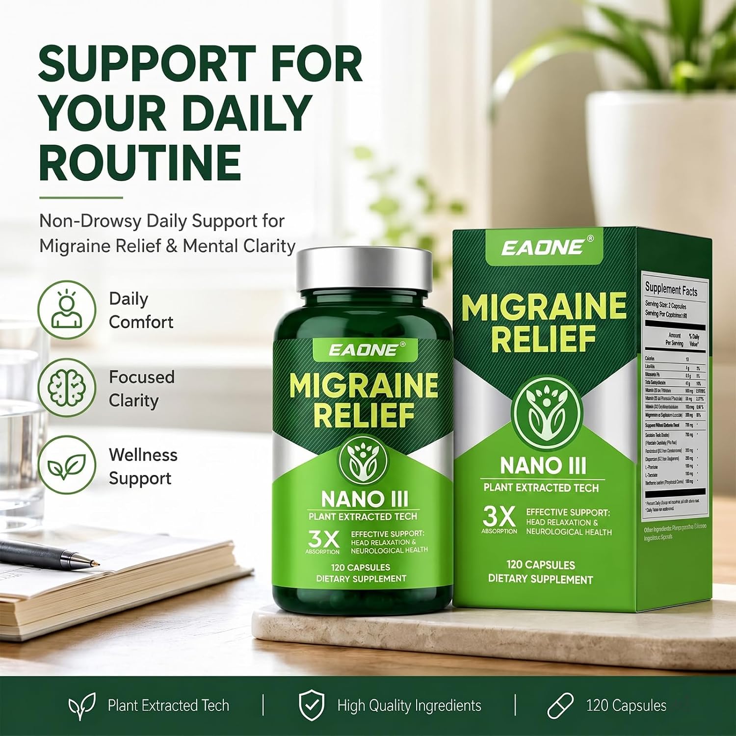 Headache Comfort Supplement, Natural Cranial Relaxation Formula with Magnesium Glycinate, CoQ10, Riboflavin Vitamin B2, B6 & B12, Supports Daily Neurological Balance and Mental Clarity, 120 Capsules - Image 7