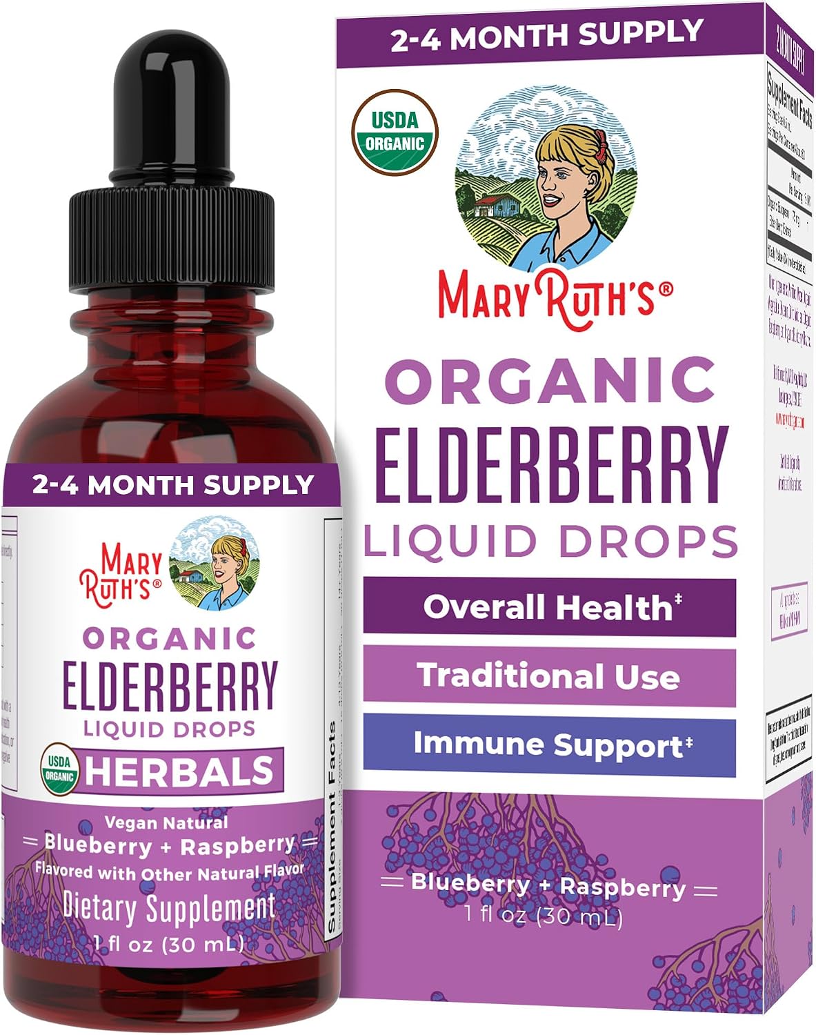 MARYRUTH'S Elderberry Liquid Drops for Adults & Kids, 1 oz, Immune Support | Immune Support, 150mg Elderberry Extract, USDA Organic, Sugar Free, Vegan