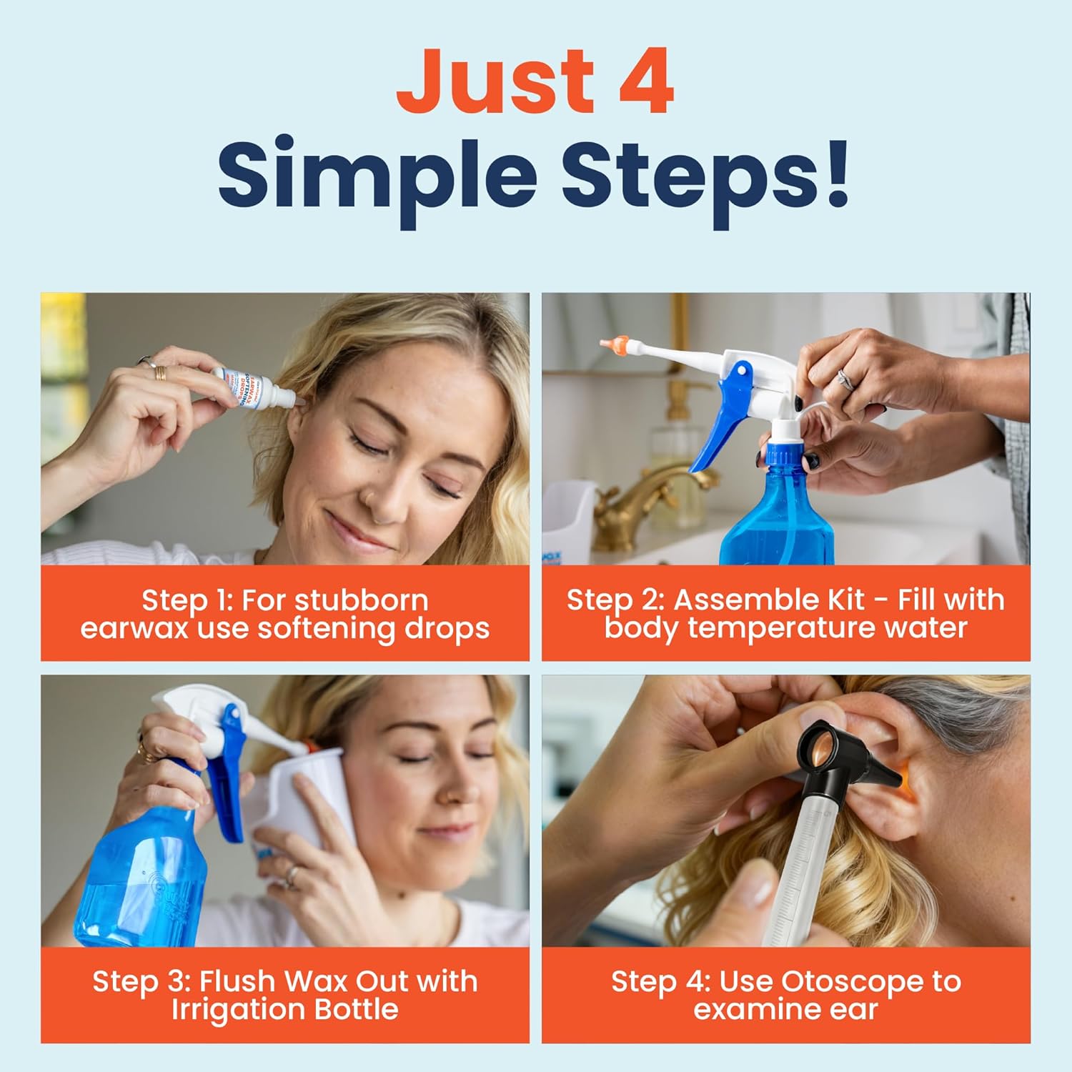 Ear Wax Removal Kit with SoftSpray Irrigation Tips, 4X High Output Sprayer & Ear Basin - Safe, Fast, Gentle Ear Cleaning Kit for Adults & Kids at Home - Premium Kit with Otoscope + Ear Drops | Complete premium system combines 4X cleaning power, patented SoftSpray® tips, otoscope and drops for fast, gentle home use - Image 8
