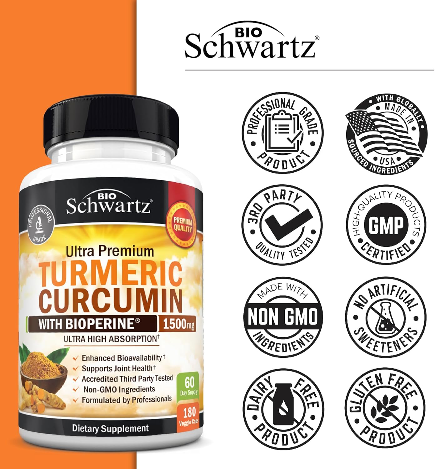 Turmeric Curcumin with Black Pepper Extract 1500mg - 180 Capsules - Image 6