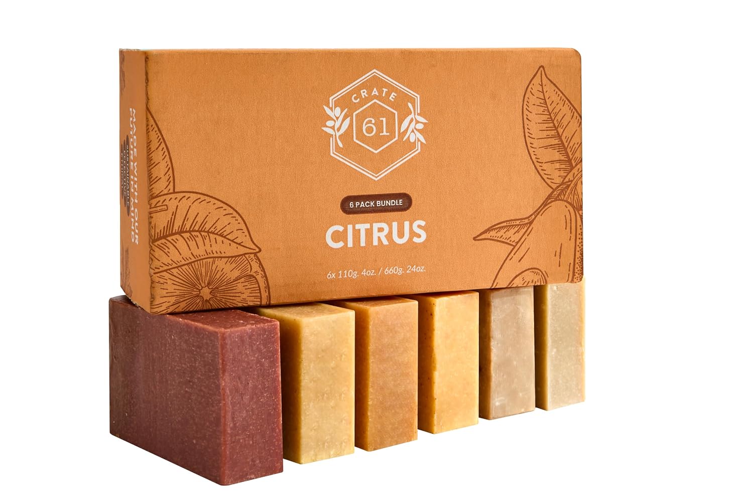 Crate 61 Organics, Handmade in Canada, Plant Based Cold Process Natural Bar Soap, With Premium Essential Oils, Dry Skin, Pack of 6 (Citrus) - Image 2