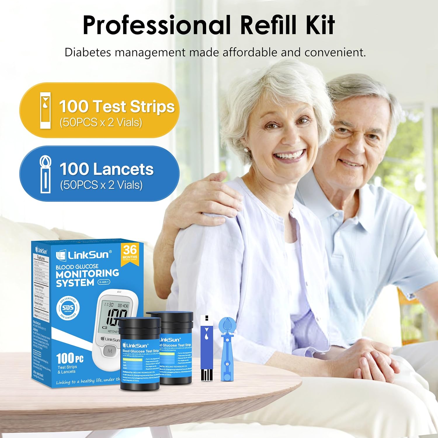 LinkSun G-425-1 Glucose Monitor Kit, 100 Strips & Lancets for Diabetes | 1 Control Solution, 1 Lancing Device & Large Display Blood Sugar Testing Kit for Seniors, Easy-to-Use Glucometer for Home Use - Image 8