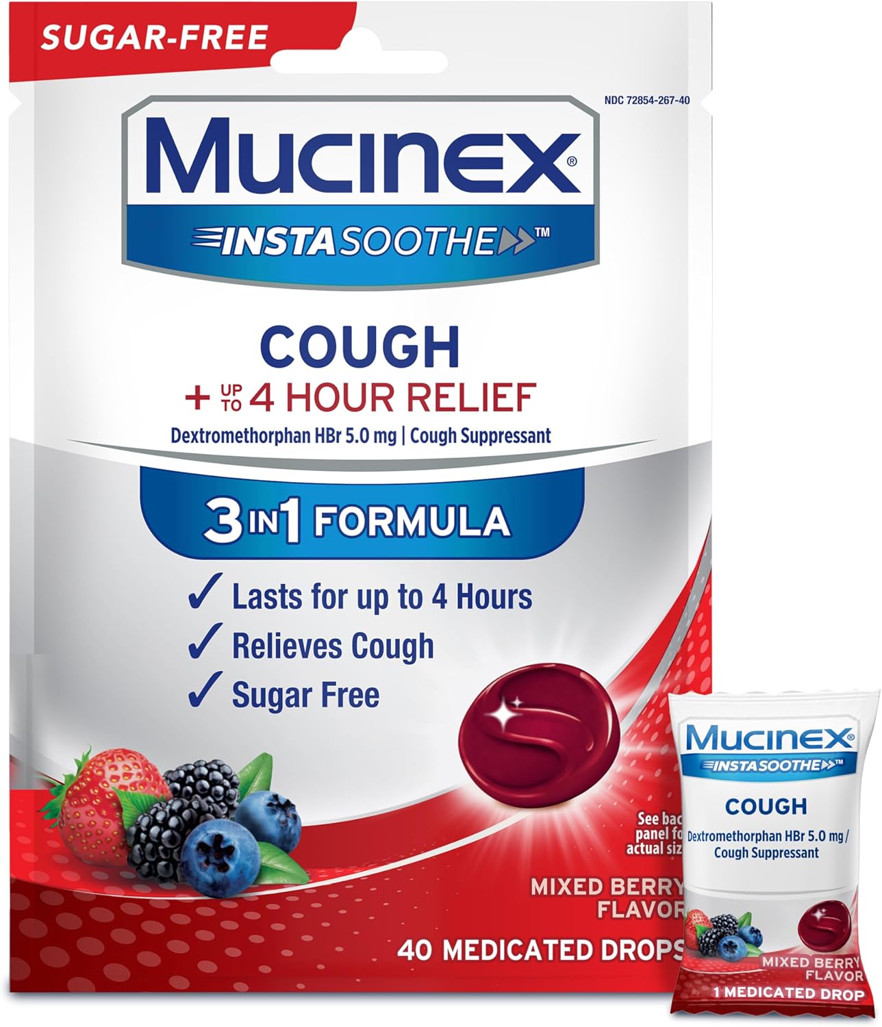 Mucinex Instasoothe SugarFree Cough Drops, Mixed Berry Flavor, 40ct