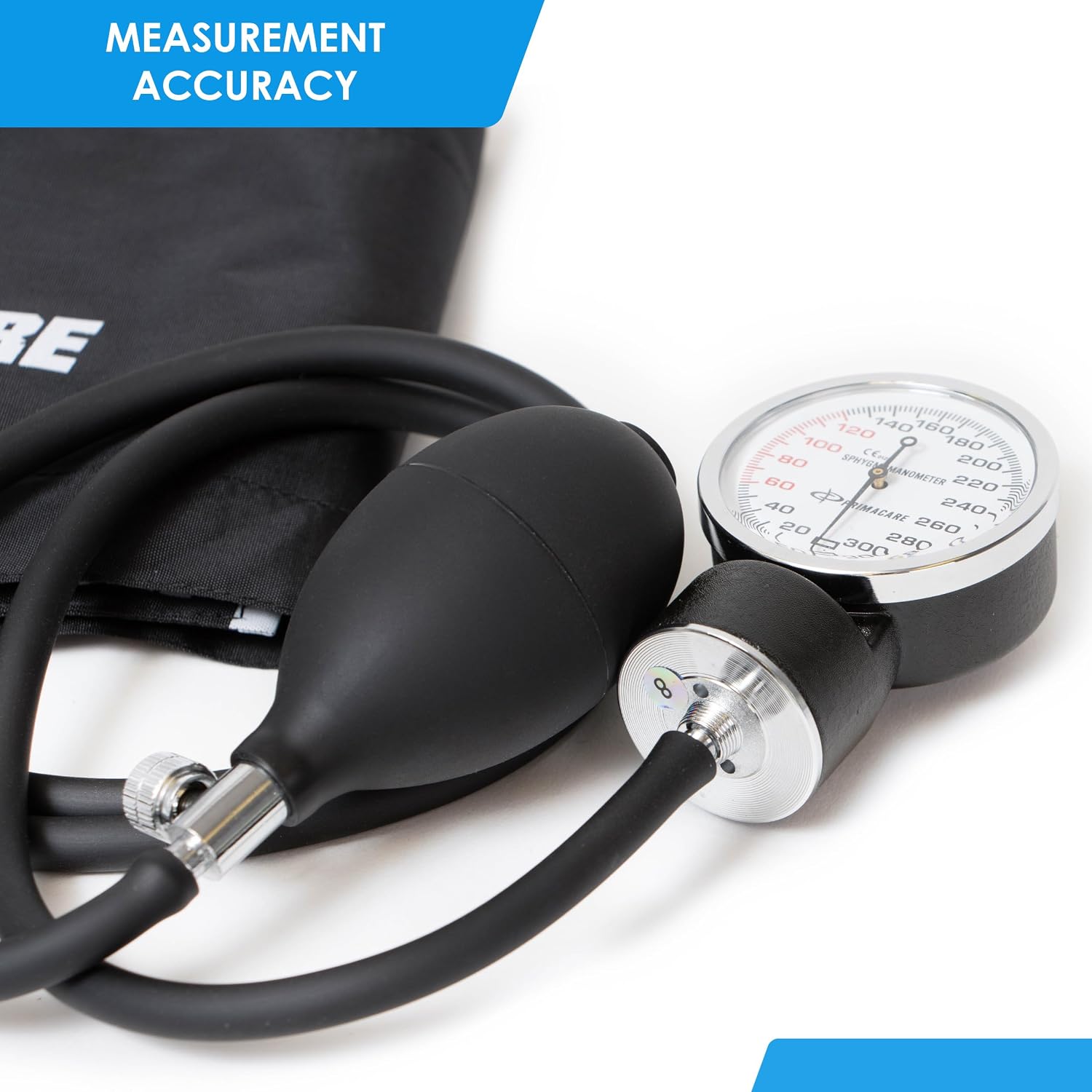 PrimaCare Medical DS-9197-BK Professional Classic Series Manual Adult Size Blood Pressure Kit, Emergency Bp kit with Stethoscope and Portable Leatherette Case, Nylon Cuff, Black - Image 5