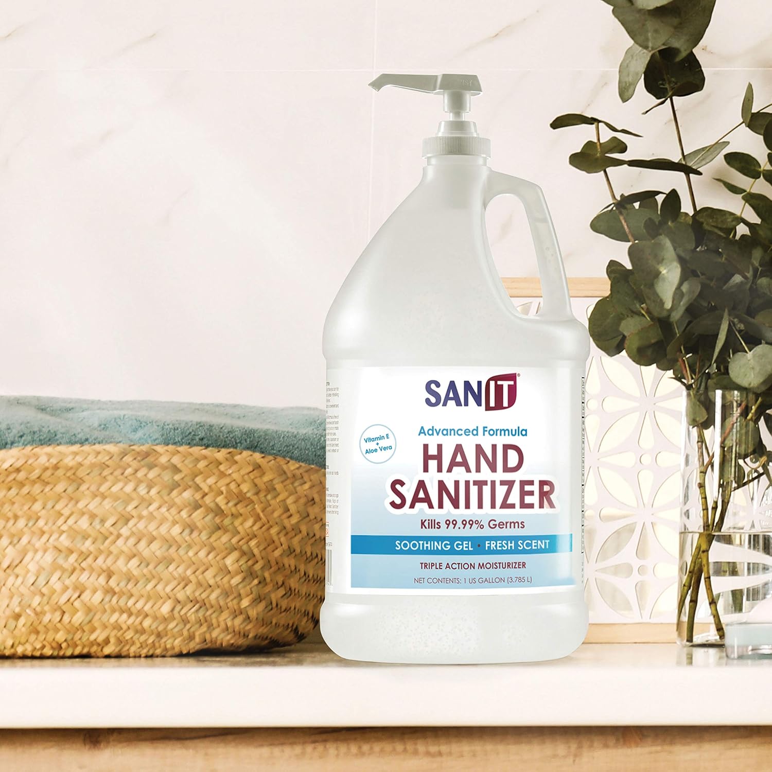 Sanit Moisturizing Hand Sanitizer Gel 70% Ethyl Alcohol - Kills 99.99% Germs, Advanced Formula with Vitamin E and Aloe Vera - Soothing Gel, Fresh Scent, Made in USA - 1 Gallon with Easy to Use Pump - Image 6