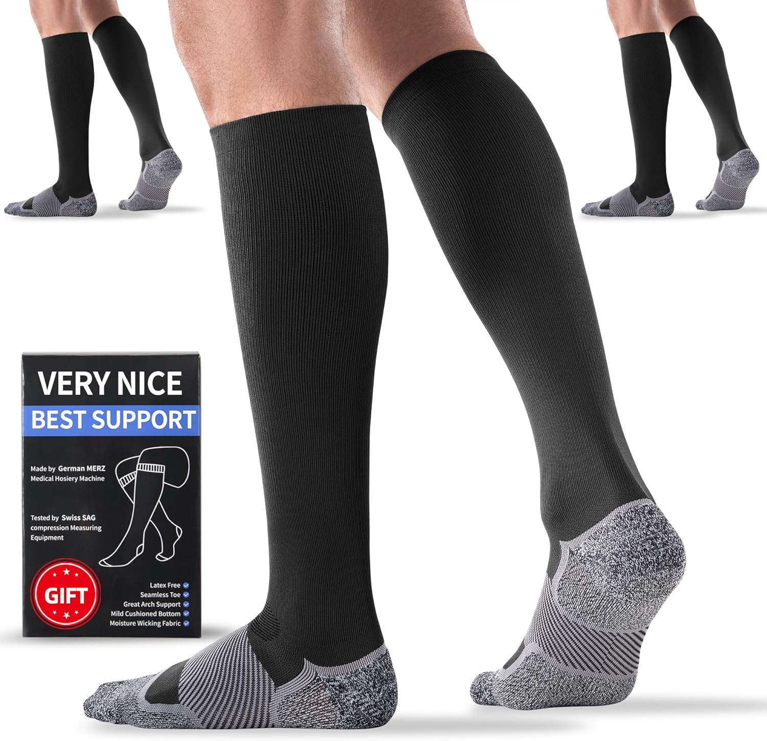 Medical Compression Socks 20-30 mmHg for Men Women (3 Pairs) - Best Support for Daily Wear, Flying, Sport, Circulation