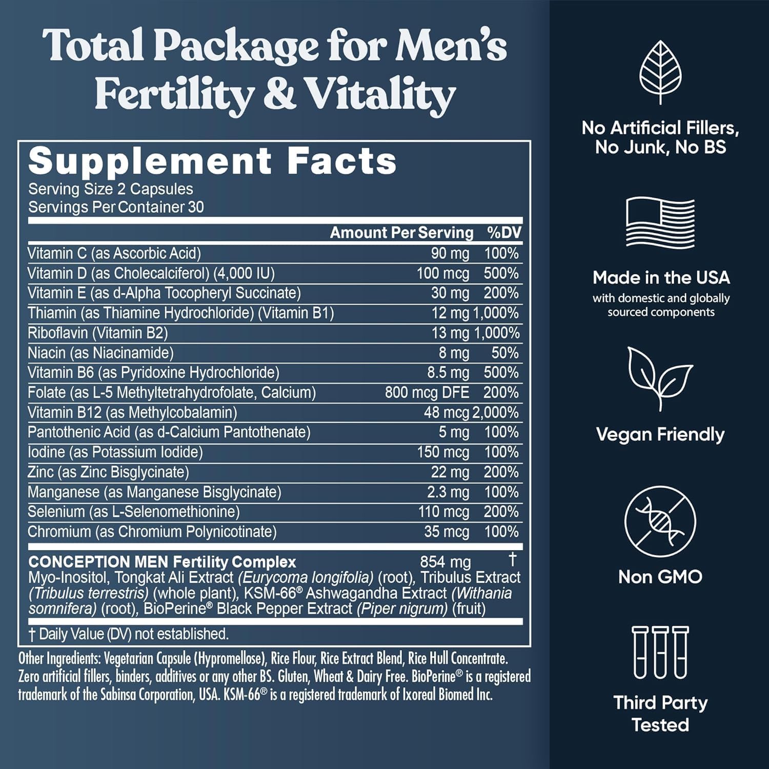 Eu Natural Conception for Him, Male Fertility Supplements,120 Veg Capsules | Supports healthy sperm count, motility & strength with Ashwagandha, Folate & Zinc - Image 7
