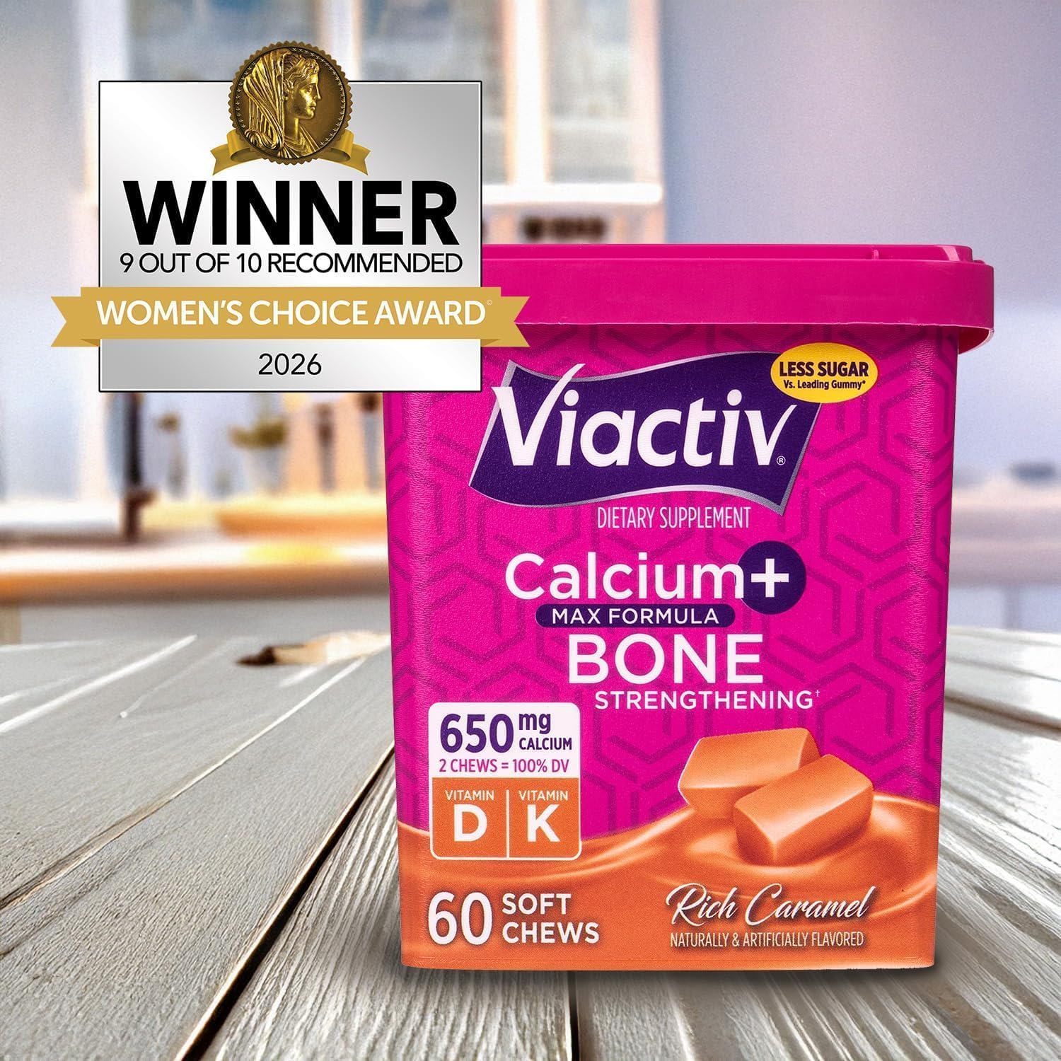Viactiv Calcium + Vitamin D Supplement Soft Chews for Women & Men - Chewable Calcium for Bone Health Support, 650 mg per Serving, Vitamin D & K for High Absorption - 60 Count, Caramel - Image 2