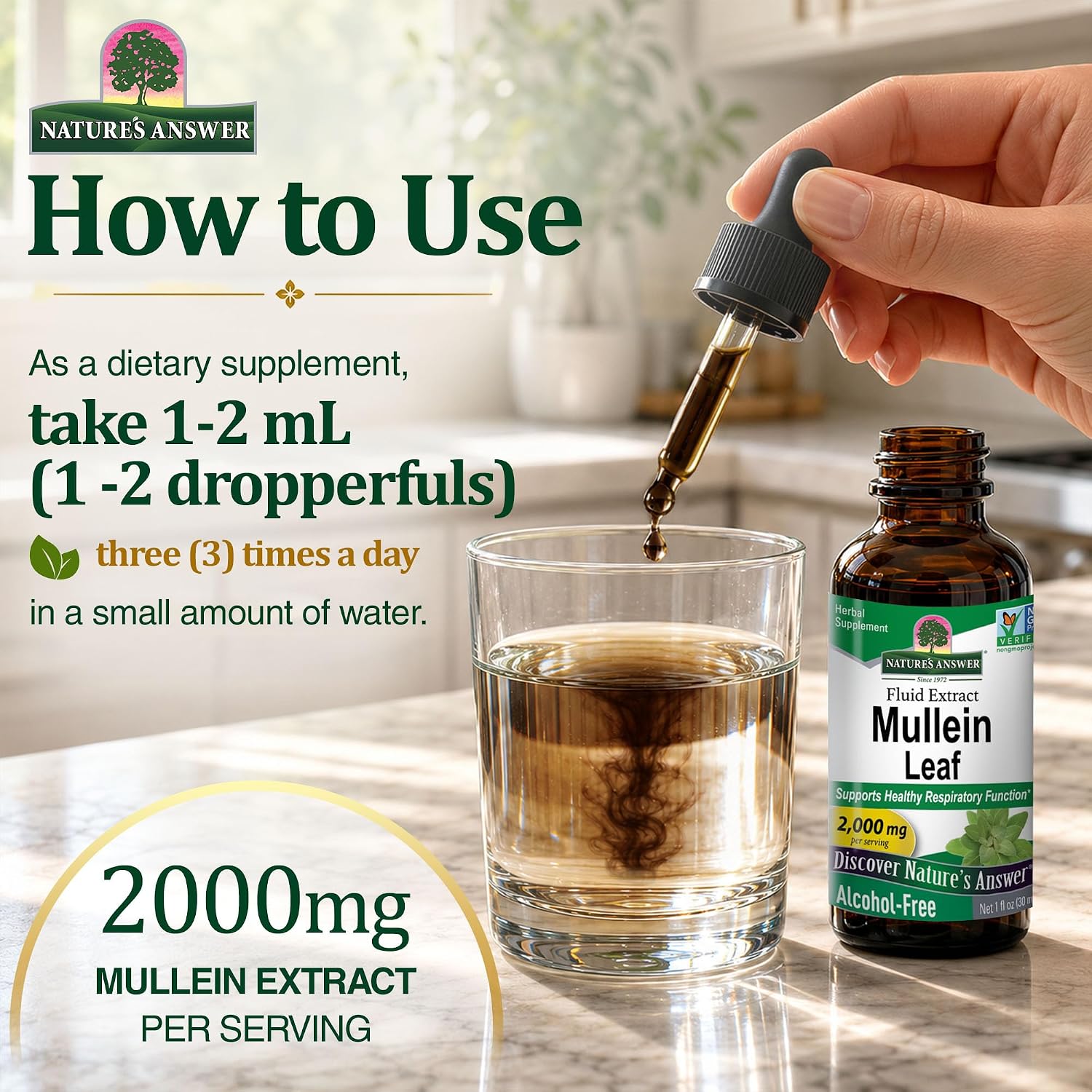 Nature's Answer Mullein Leaf | Herbal Supplement | Supports Healthy Respiratory Function & Healthy Mucous Membranes | Non-GMO & Kosher | Gluten-Free & Alcohol-Free 1oz - Image 3