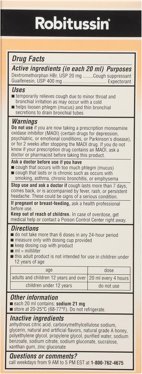 Robitussin DM Maximum Strength Cough Medicine, 8 fl oz, 2 Pack | Made with Real Honey for Flavor, Adult Cough Suppressant and Expectorant, Cough Plus Chest Congestion - Image 13
